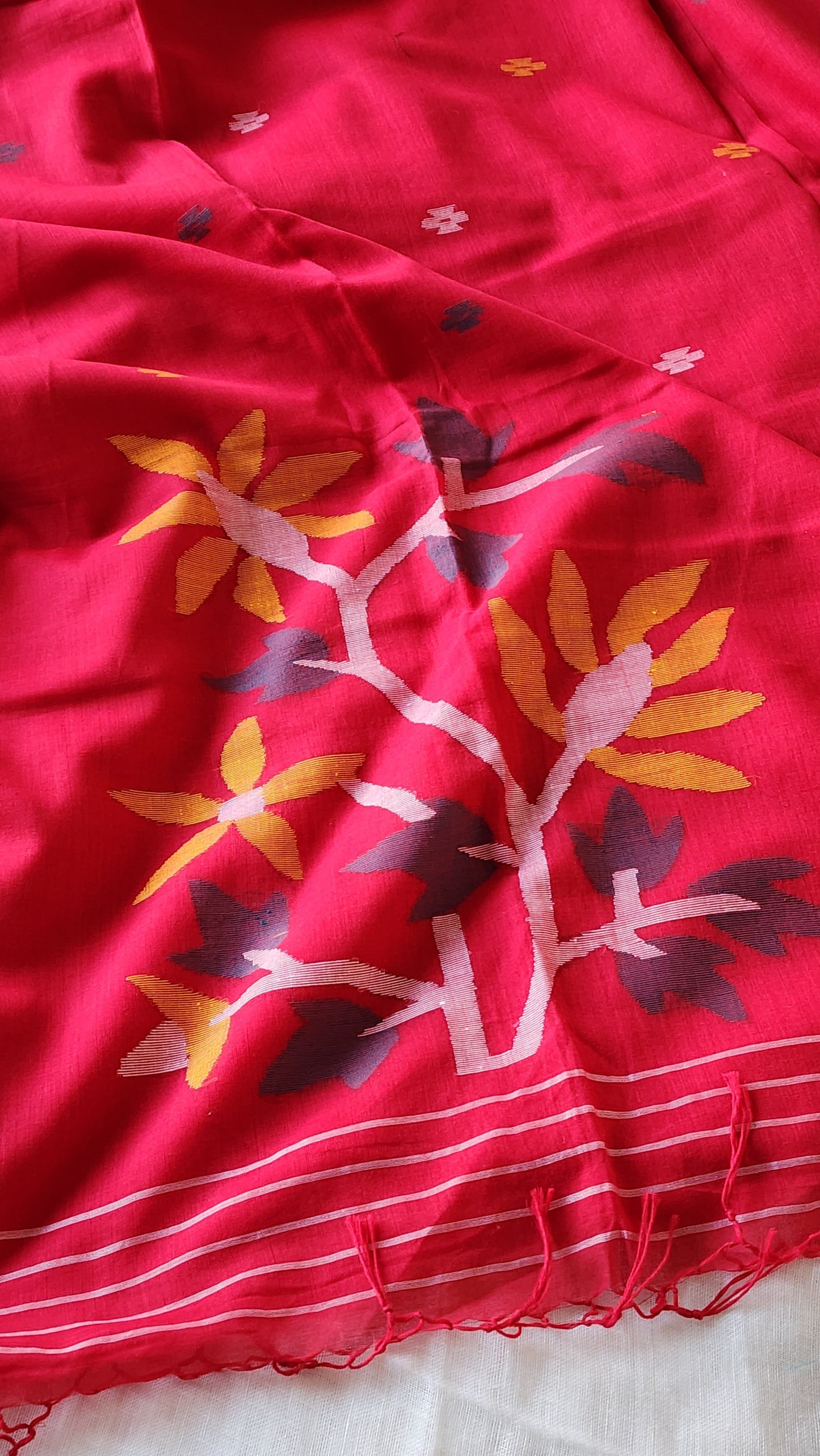 Red Jamdani Cotton Saree