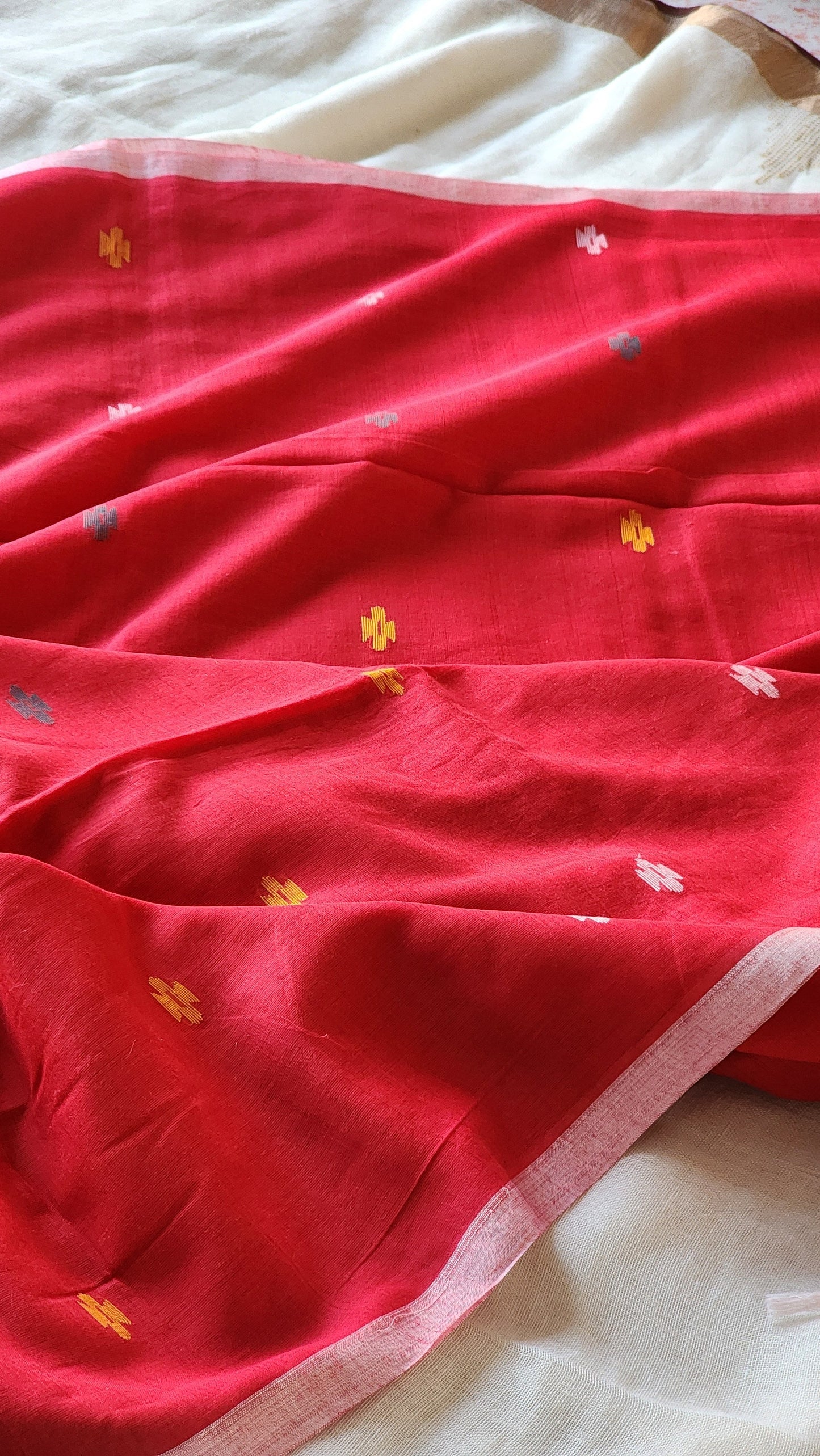 Red Jamdani Cotton Saree