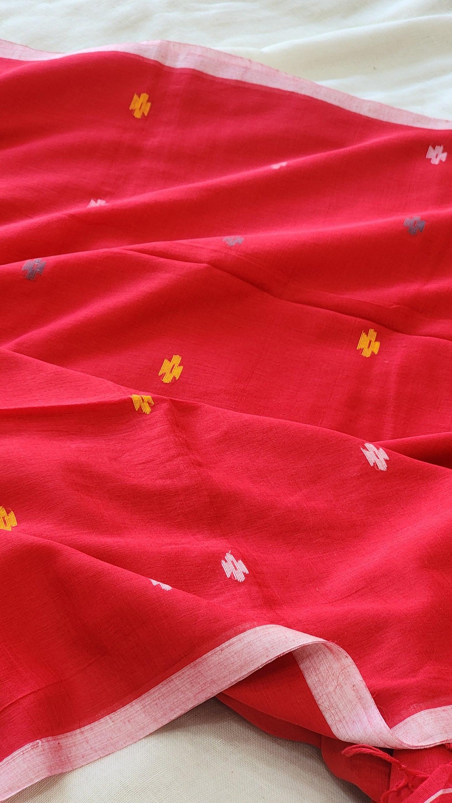 Red Jamdani Cotton Saree