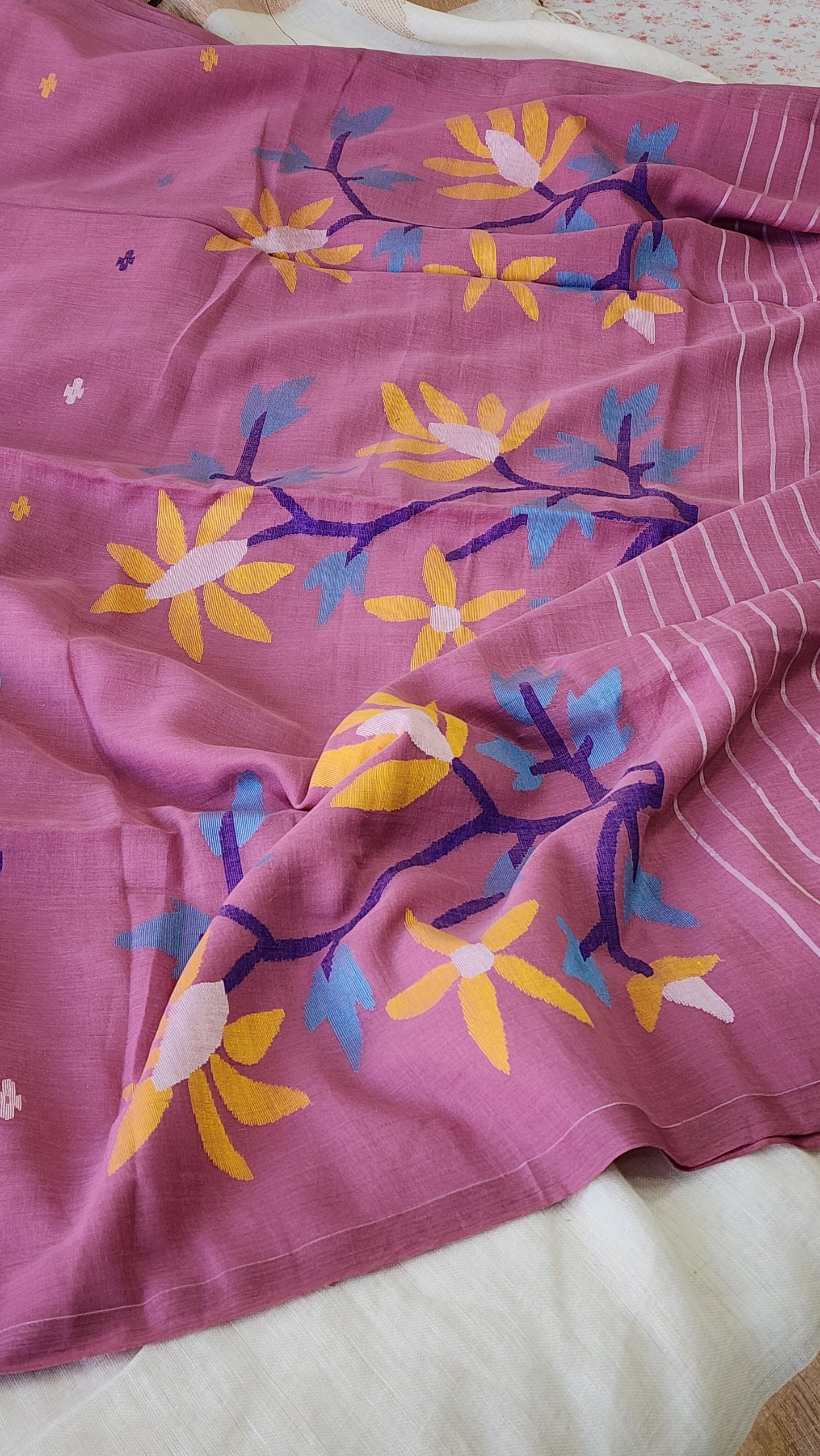 Mauve Jamdani Cotton Saree