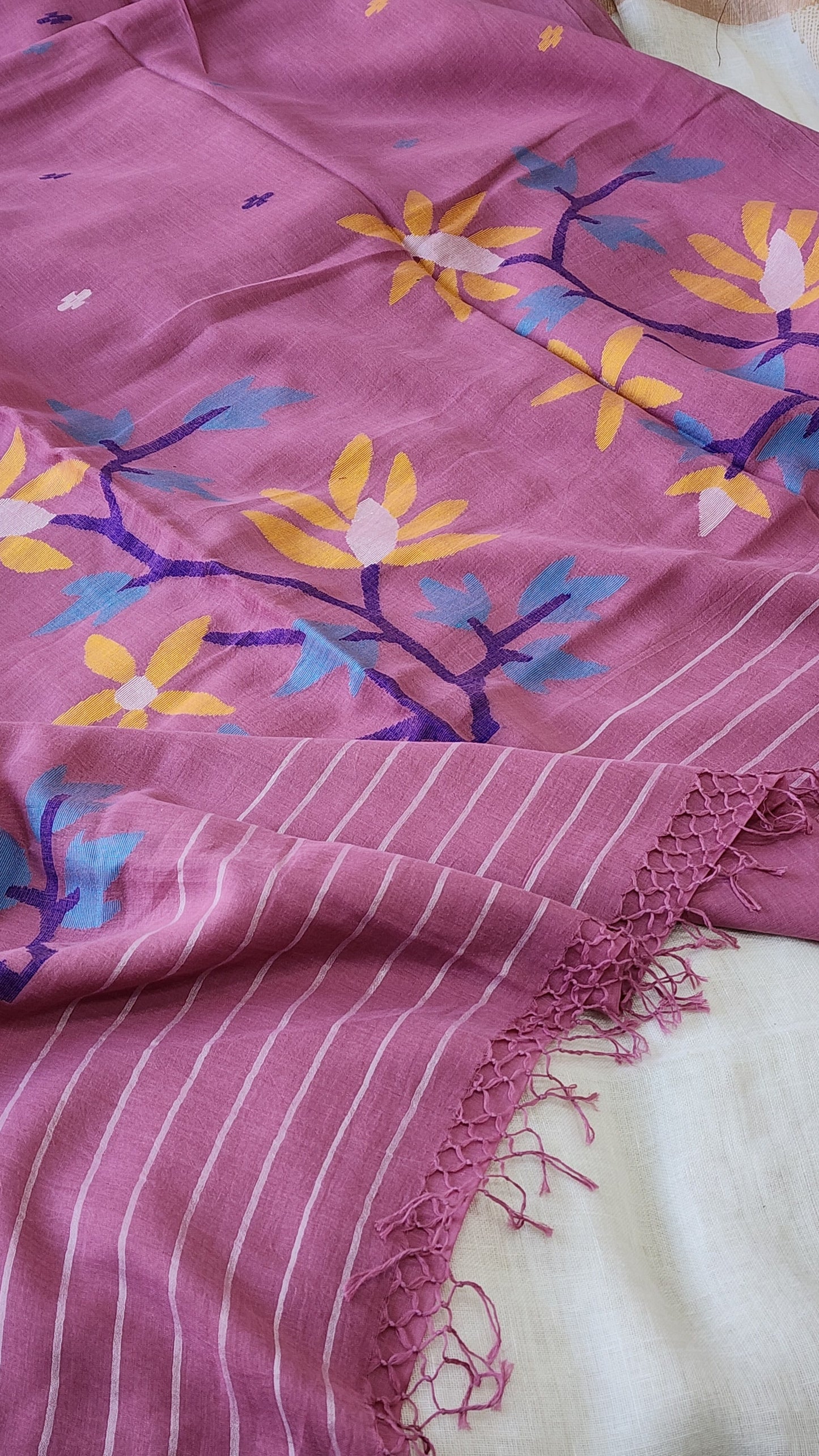 Mauve Jamdani Cotton Saree