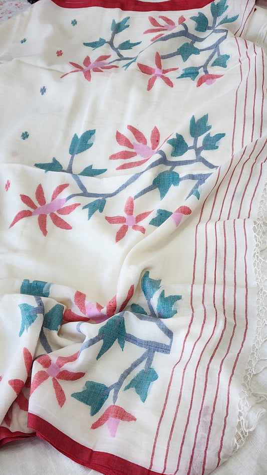 White Jamdani Cotton Saree