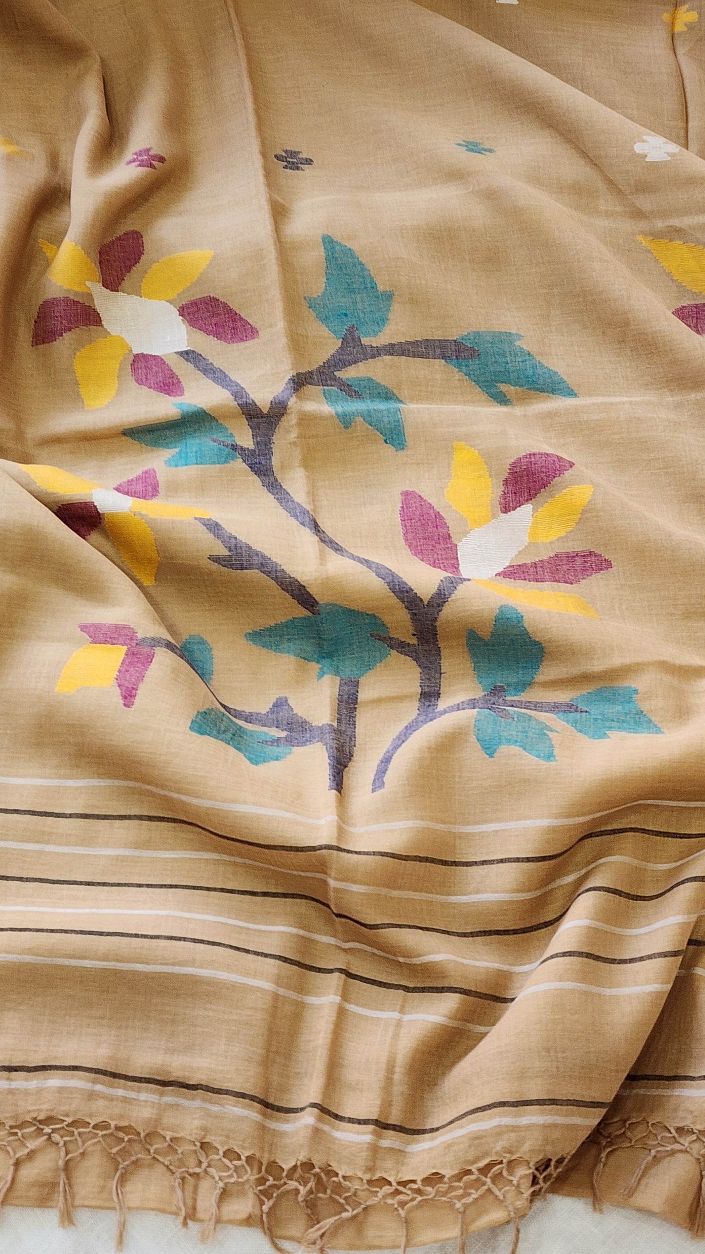 Brown Jamdani Cotton Saree