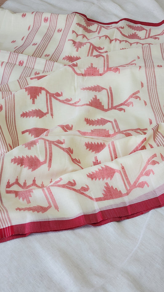 White Jamdani Cotton Saree