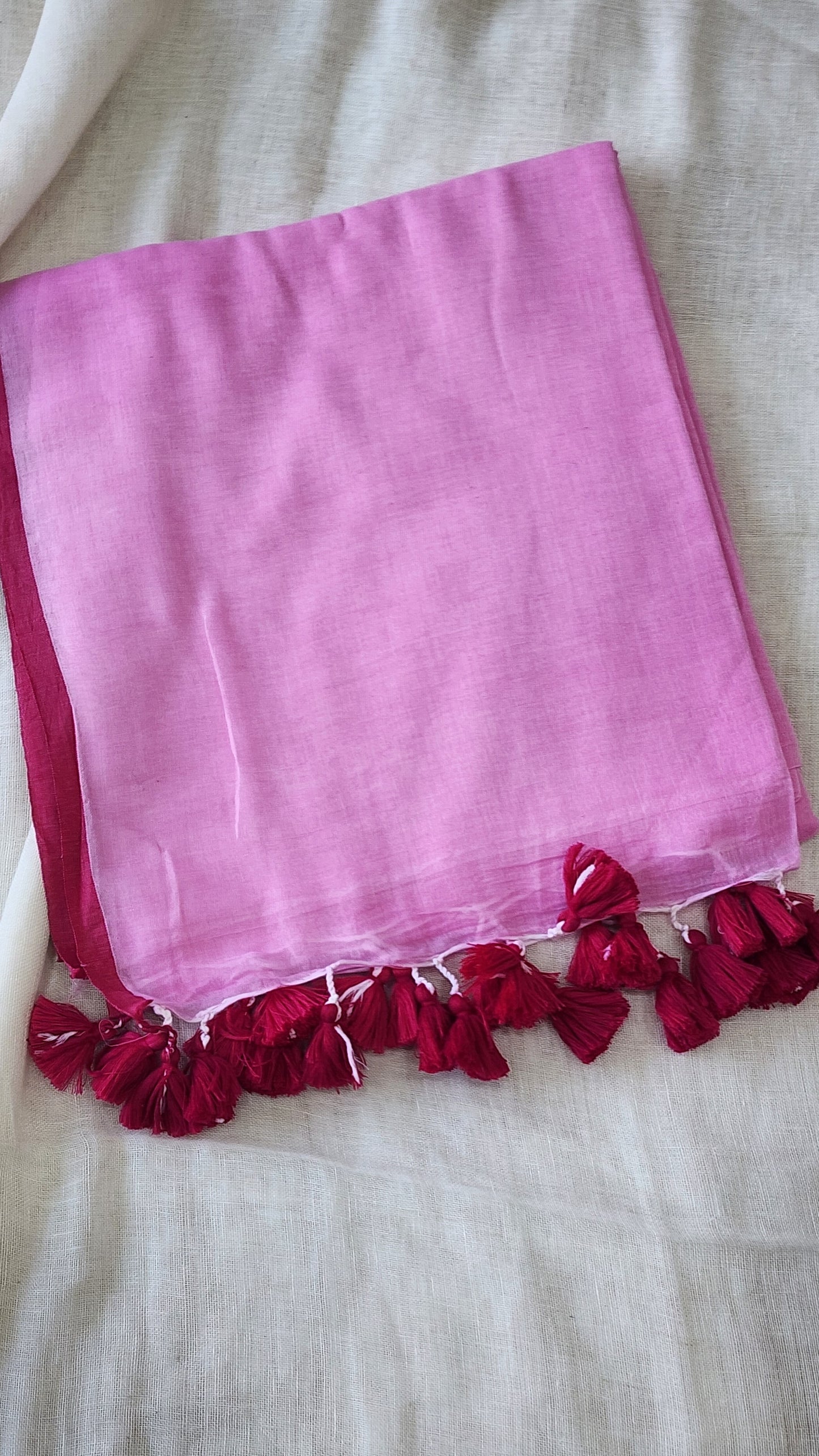 Pink mulmul cotton saree