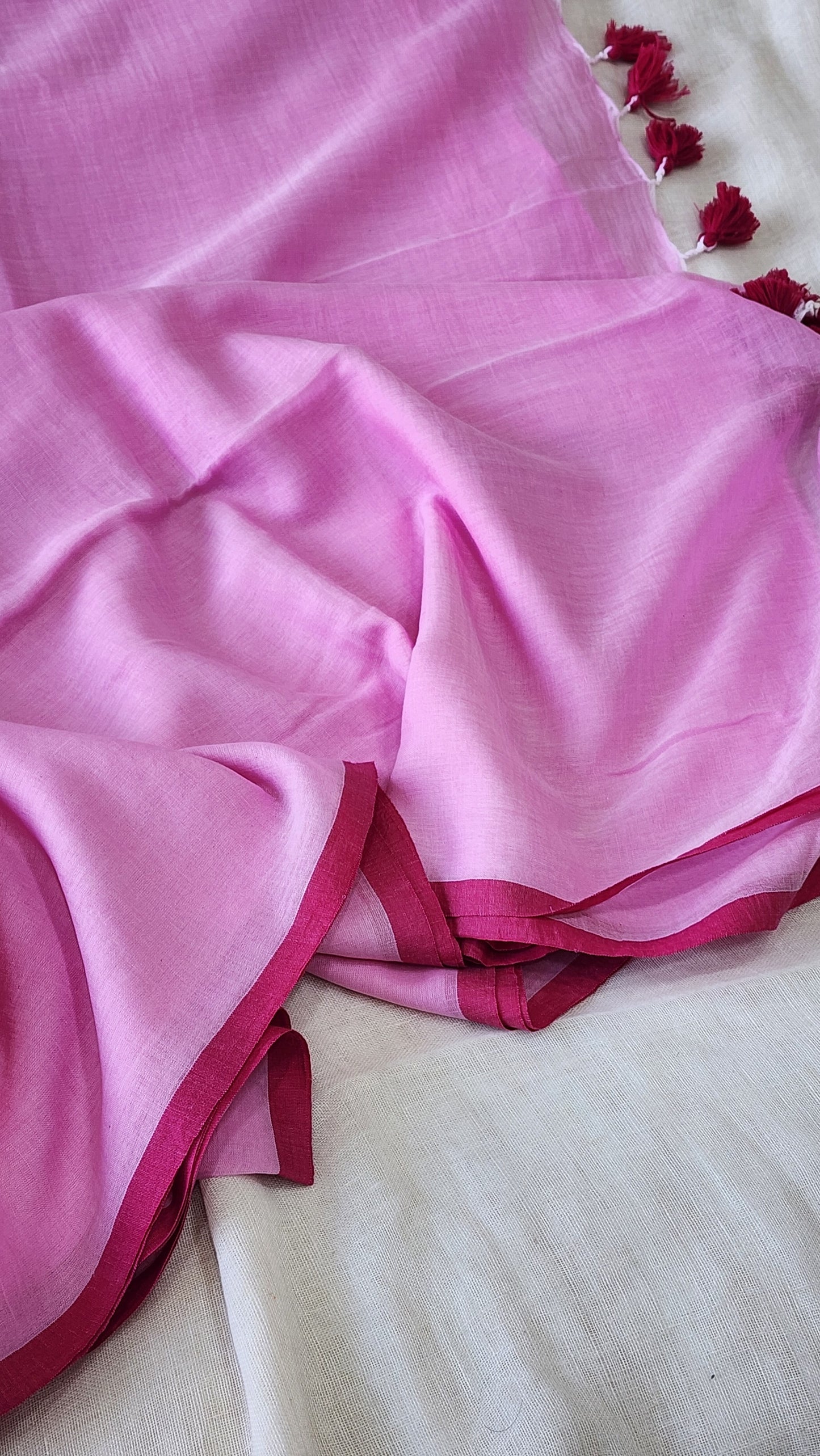 Pink mulmul cotton saree