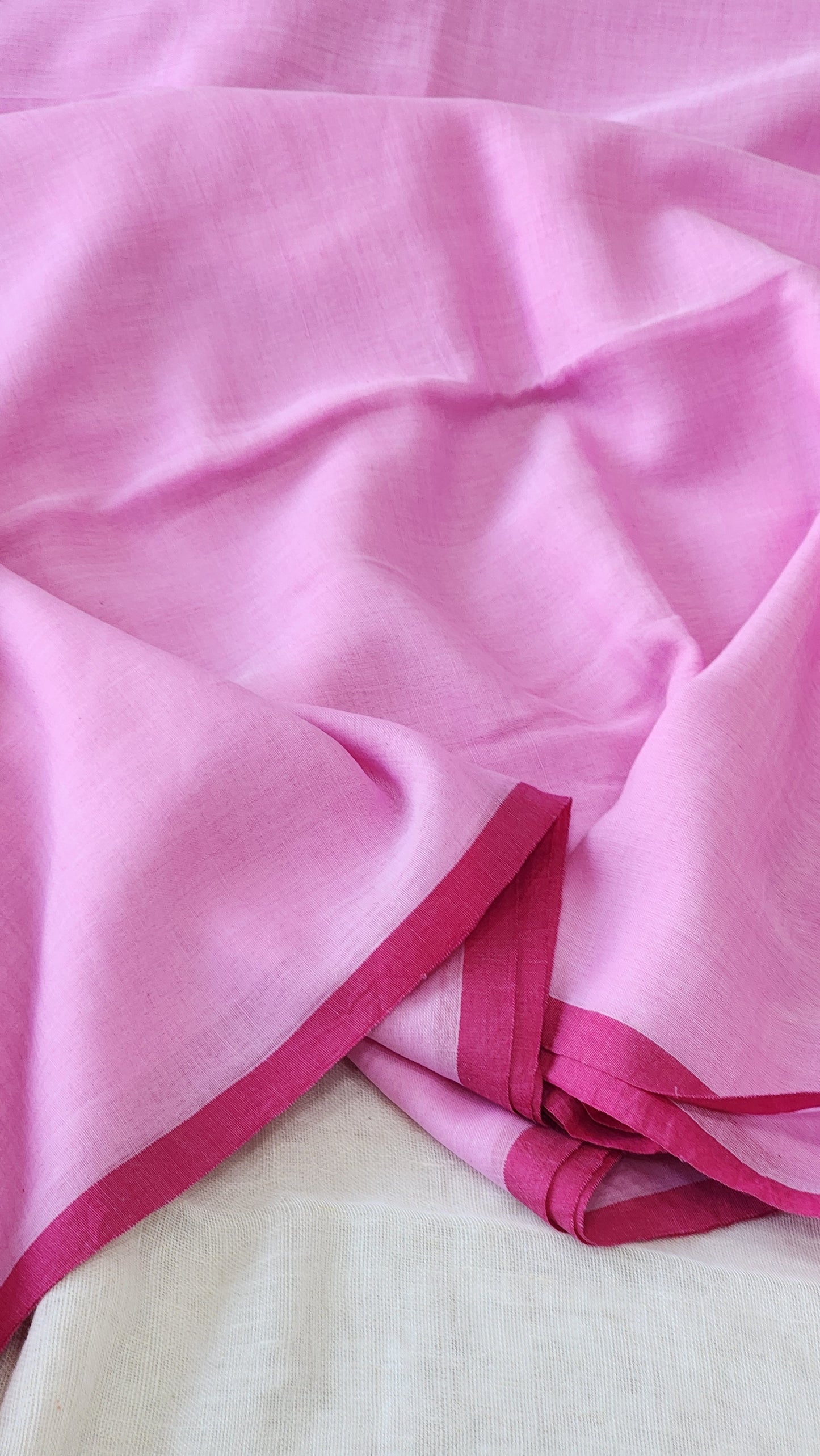 Pink mulmul cotton saree