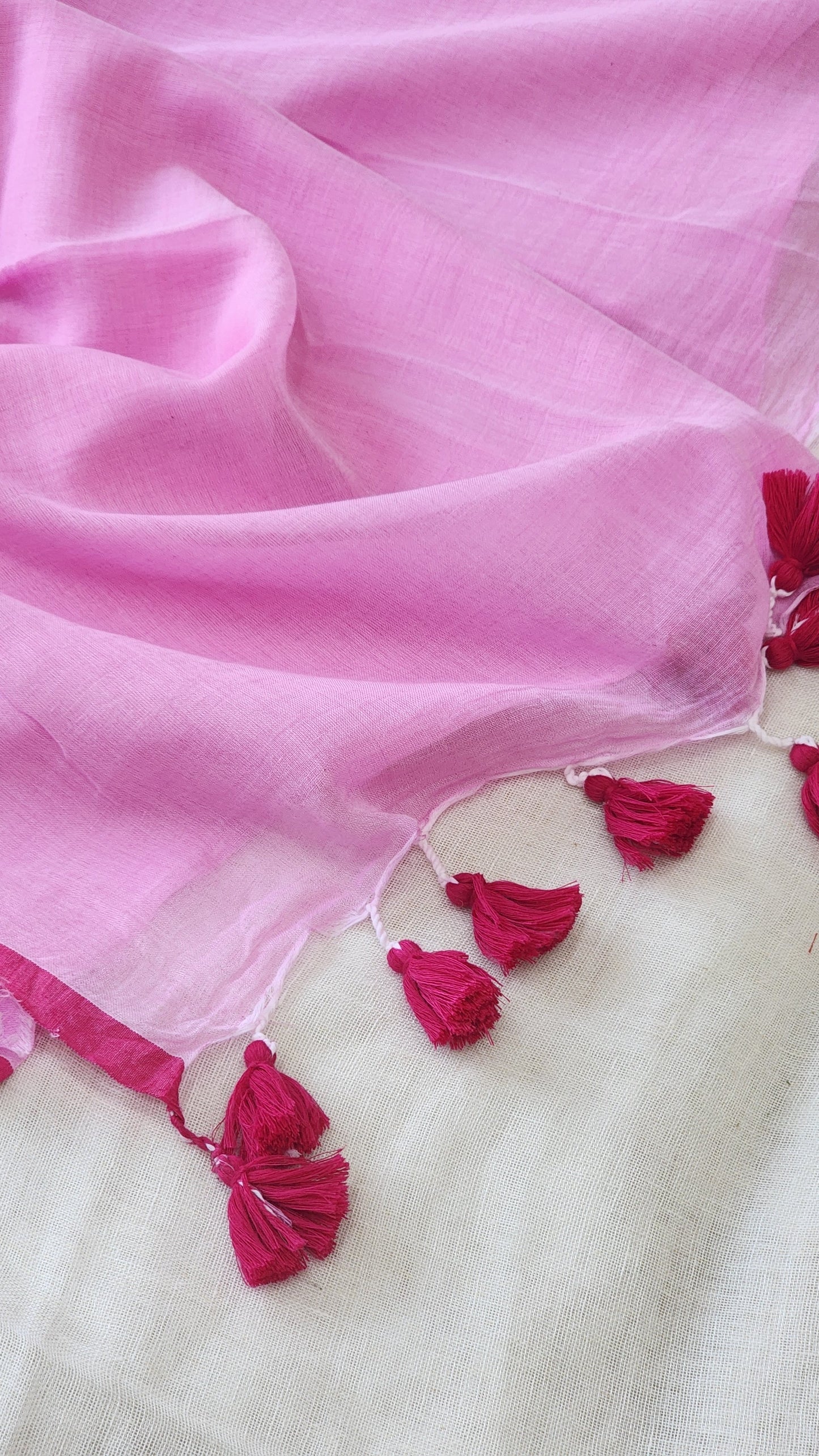 Pink mulmul cotton saree
