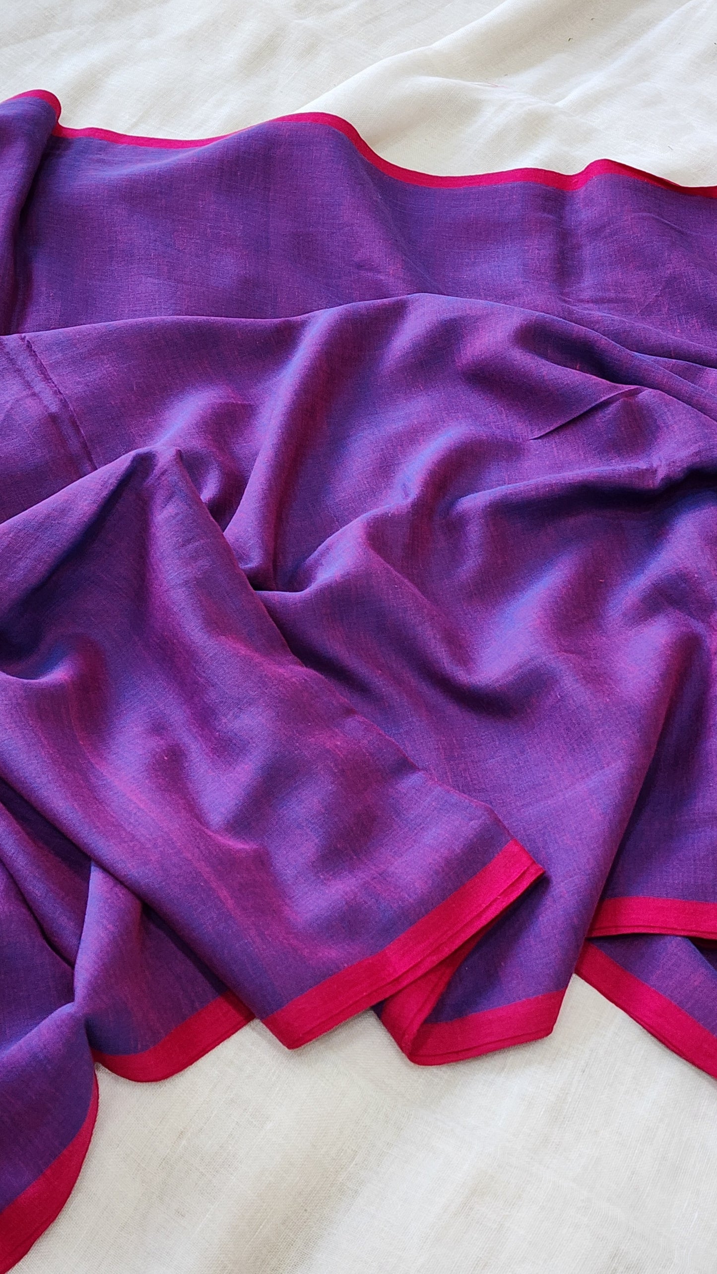 Purple mulmul cotton saree