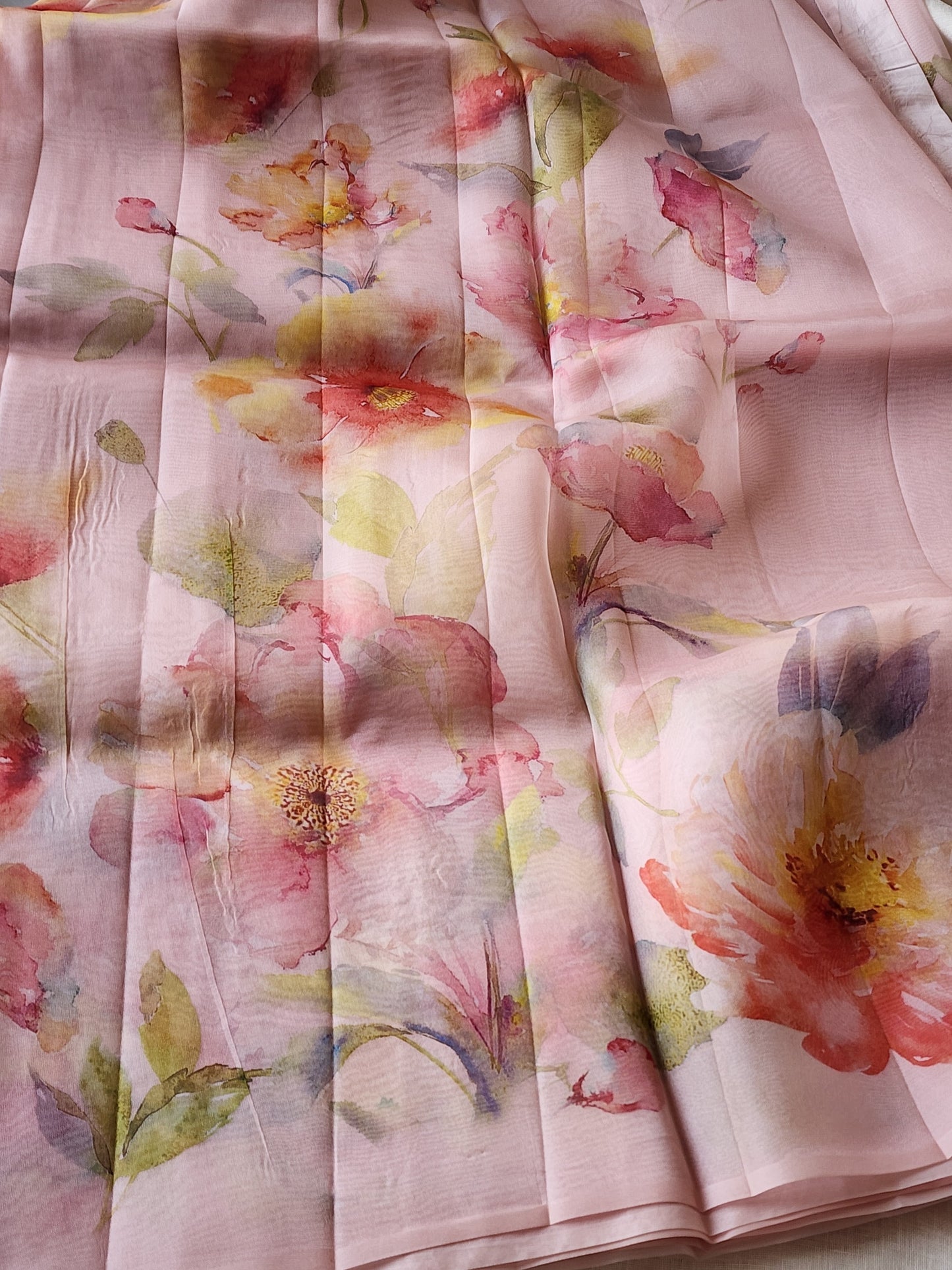 Light pink organza silk saree