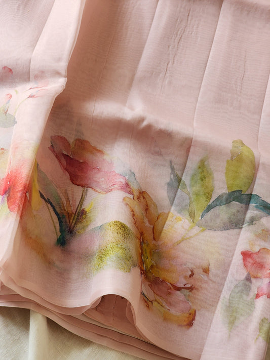 Light pink organza silk saree
