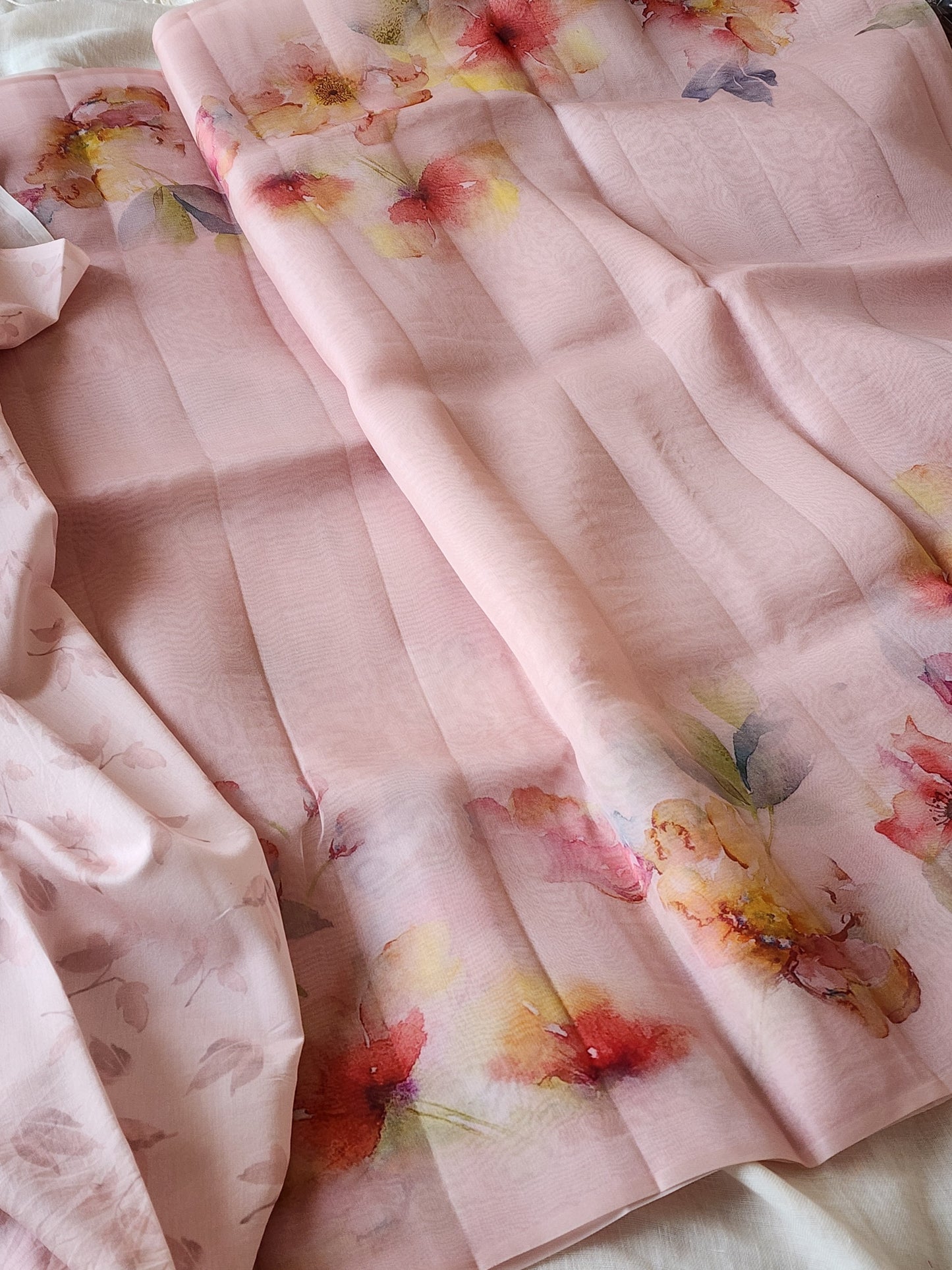 Light pink organza silk saree