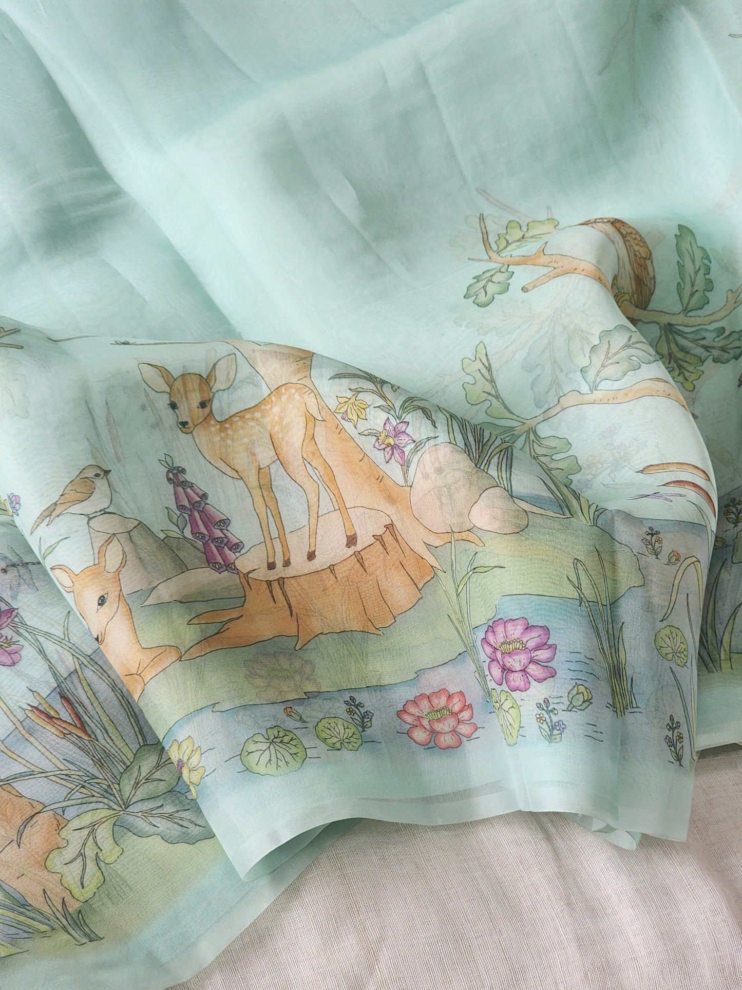 Pastel blue organza silk saree