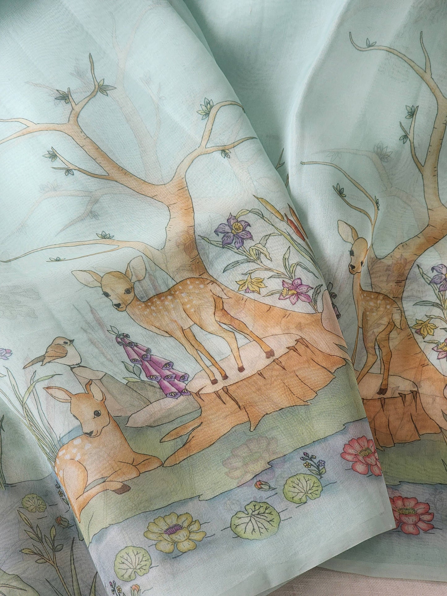 Pastel blue organza silk saree