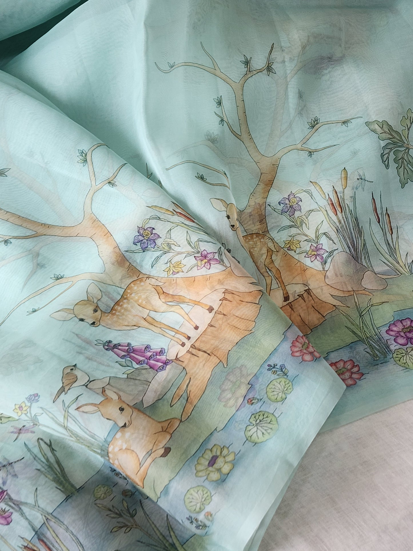 Pastel blue organza silk saree