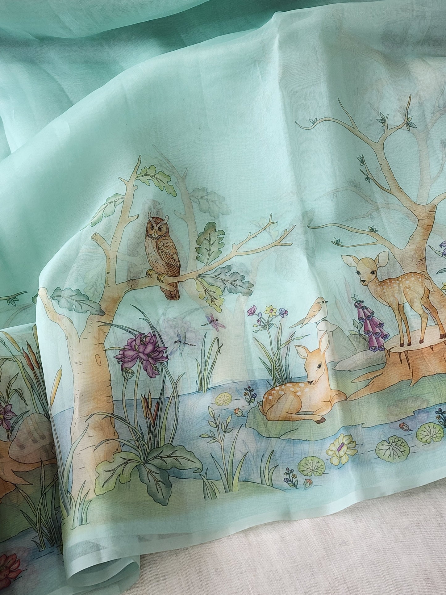 Pastel blue organza silk saree