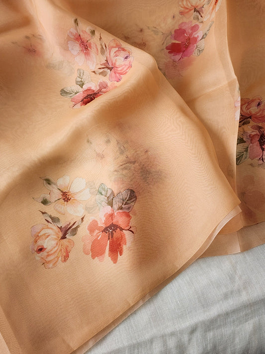 Peach organza silk saree