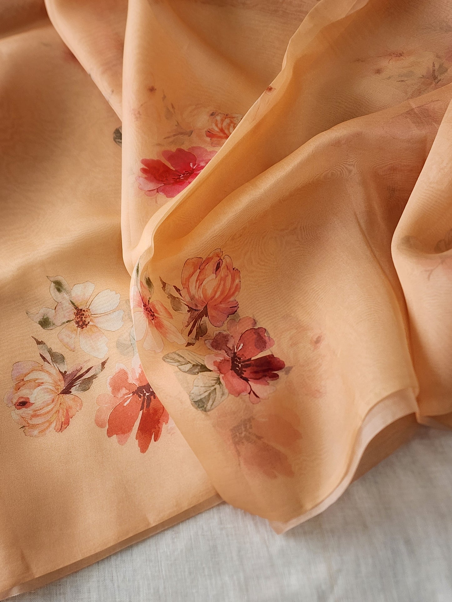 Peach organza silk saree