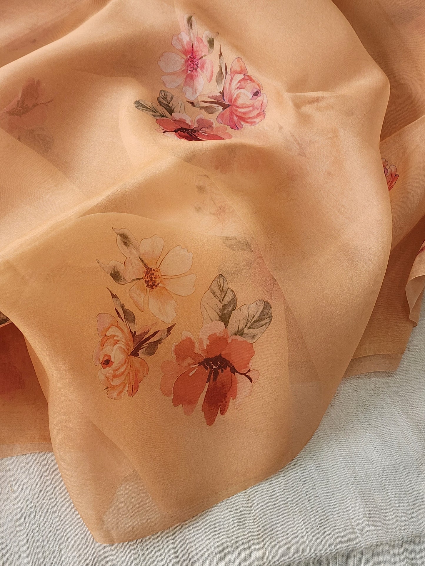 Peach organza silk saree