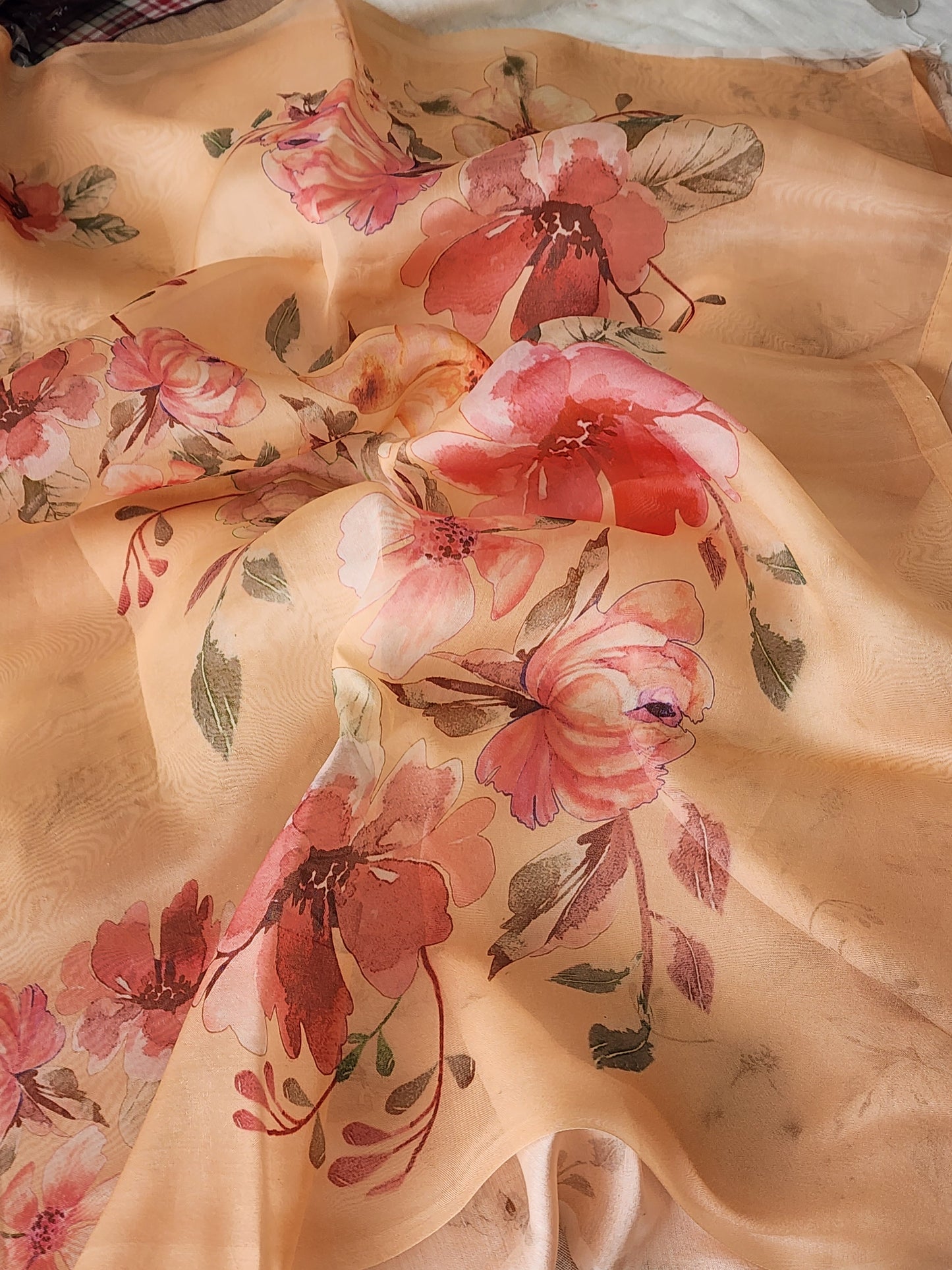 Peach organza silk saree