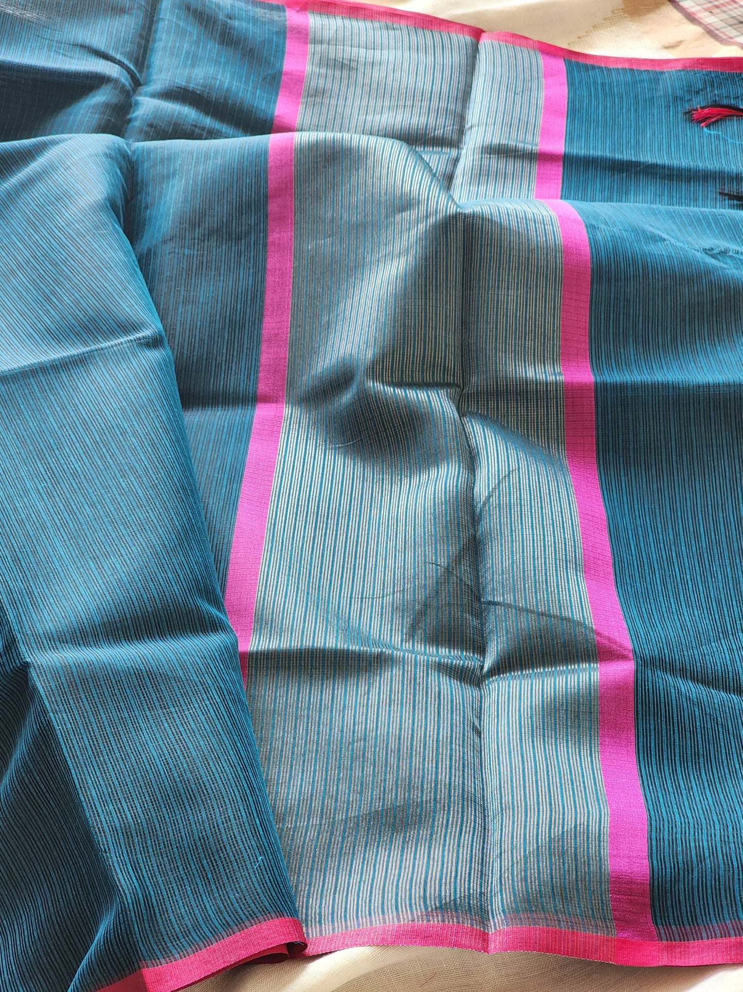 Teal blue kota cotton saree