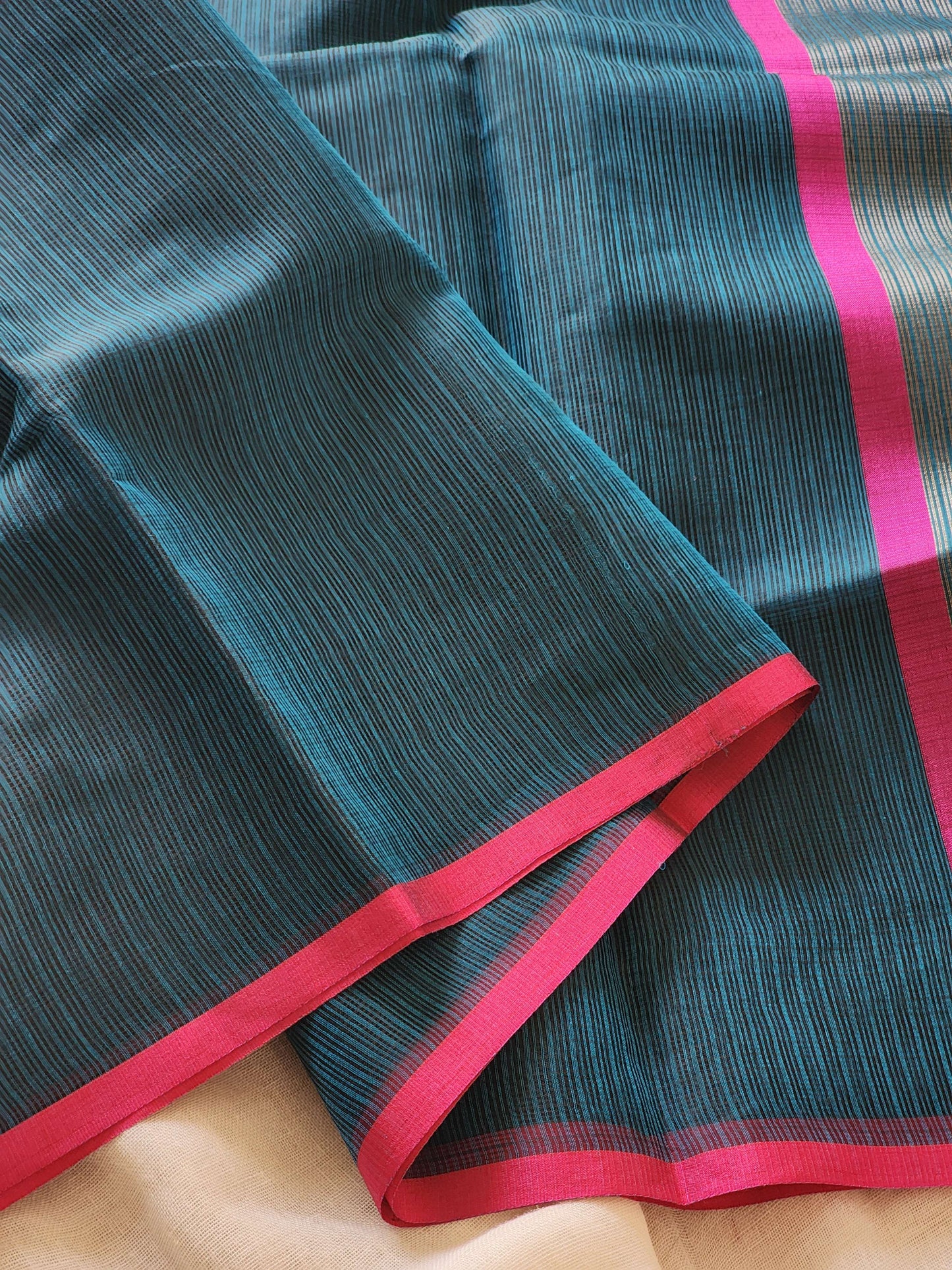 Teal blue kota cotton saree