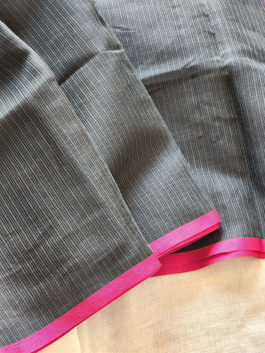 Dark grey kota cotton saree