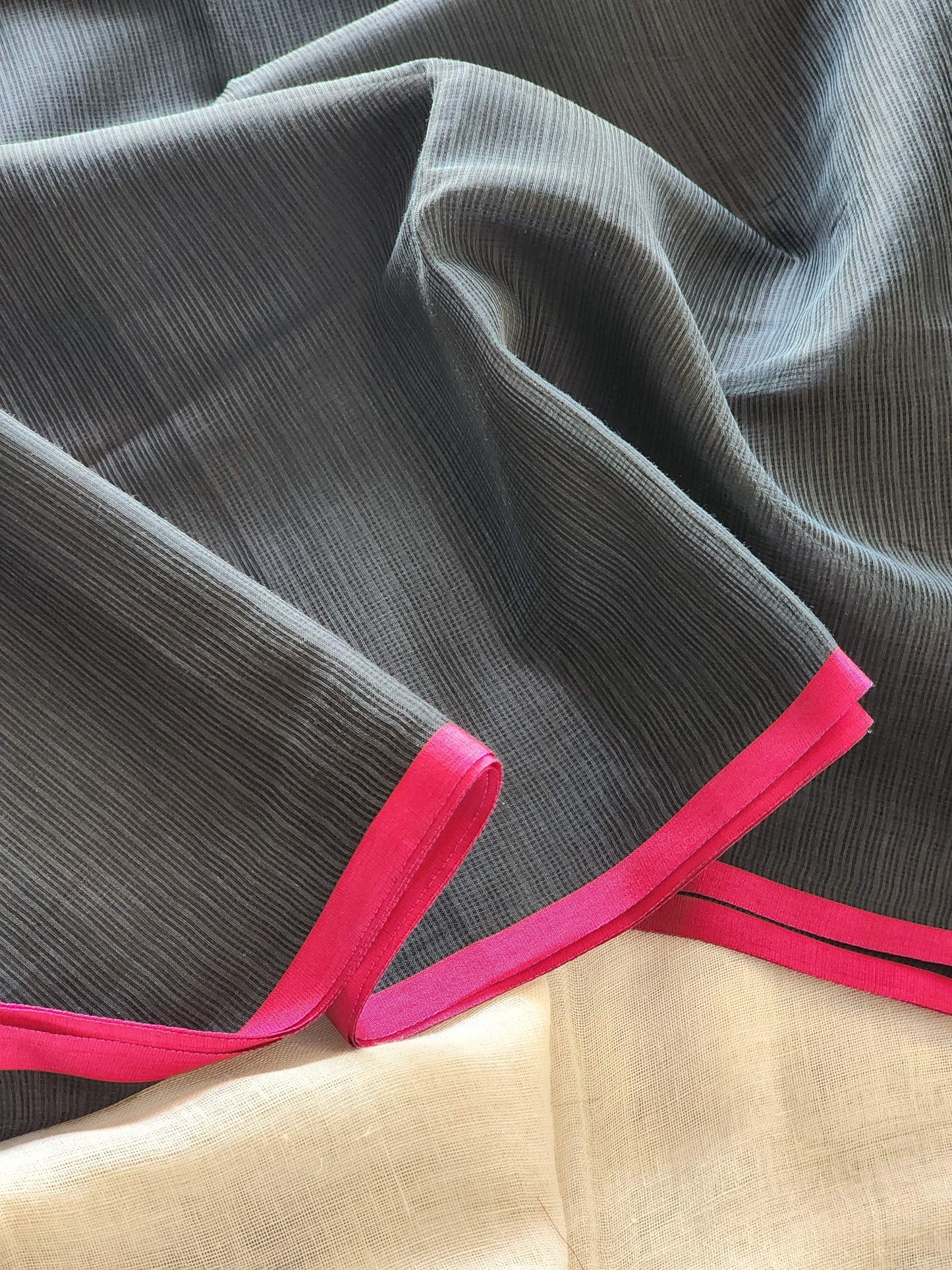 Dark grey kota cotton saree