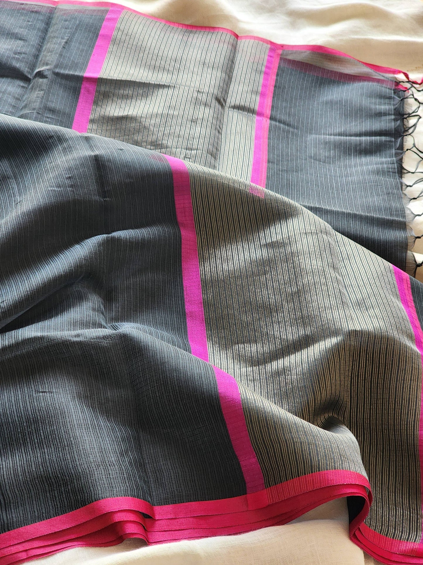 Dark grey kota cotton saree