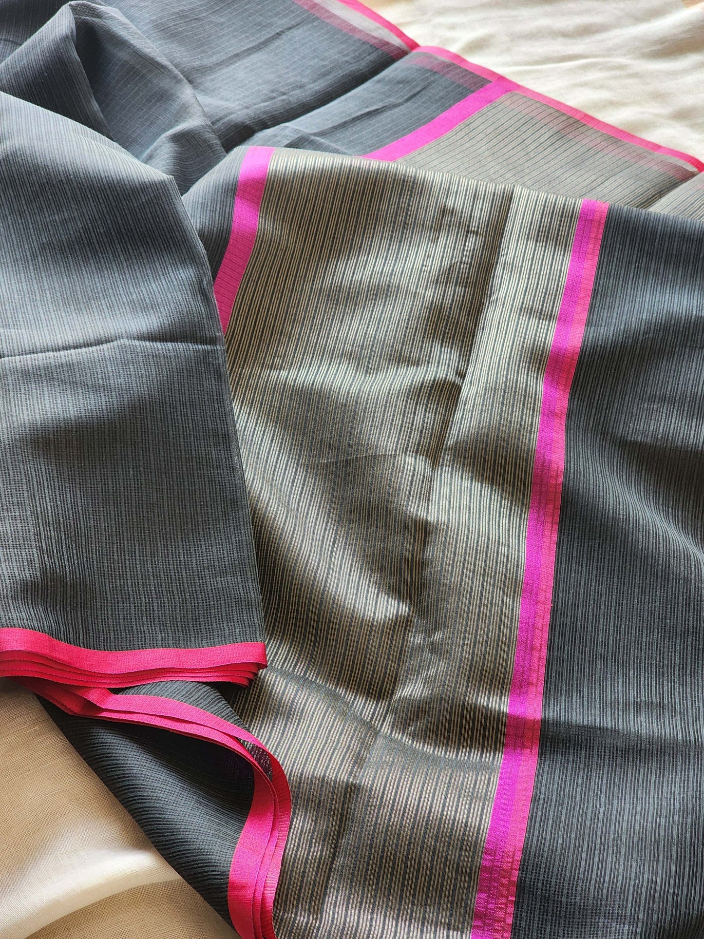 Dark grey kota cotton saree