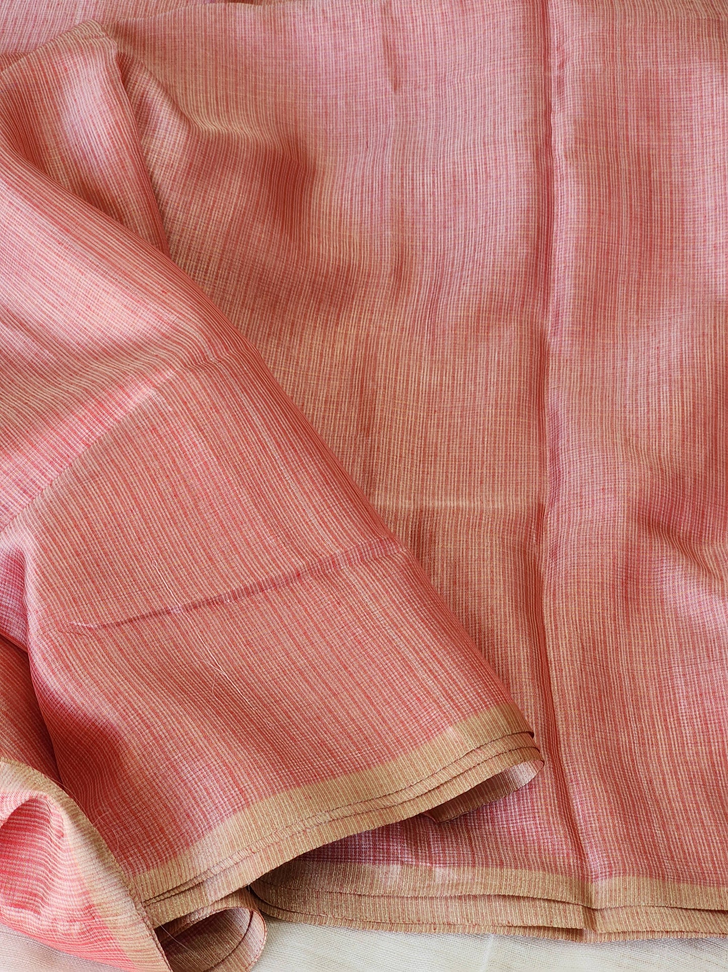 Metallic peach kota cotton saree
