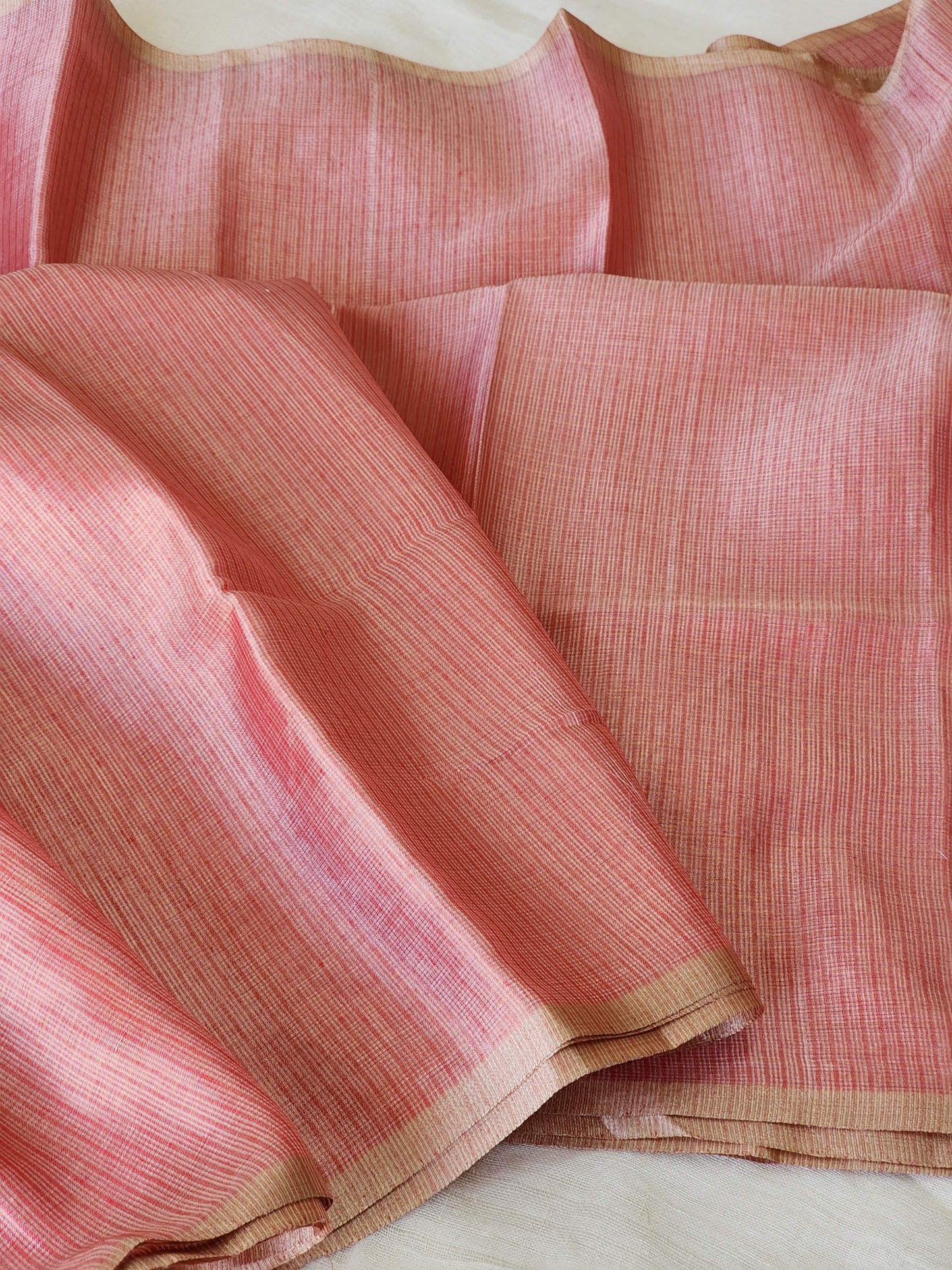 Metallic peach kota cotton saree