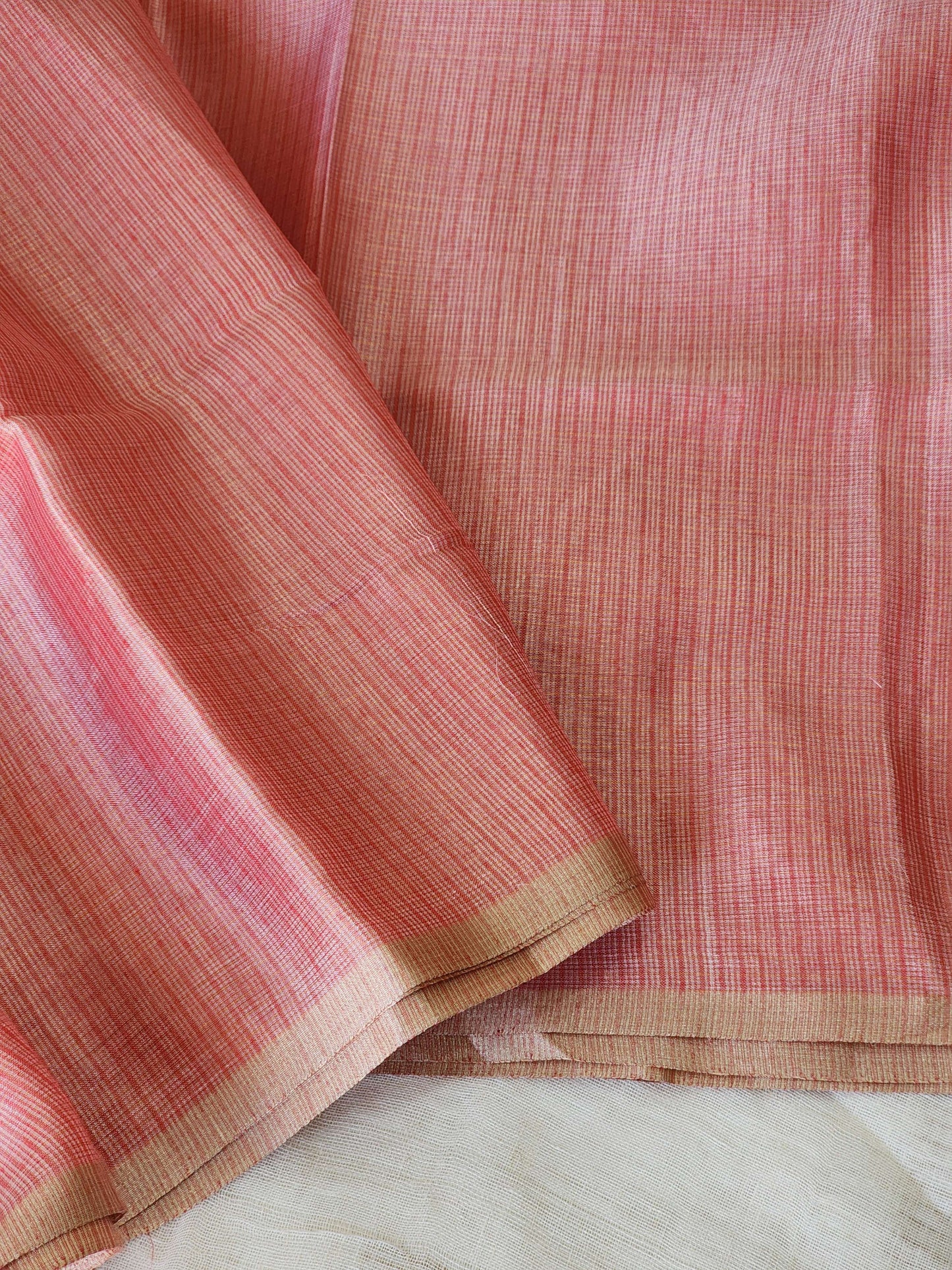 Metallic peach kota cotton saree