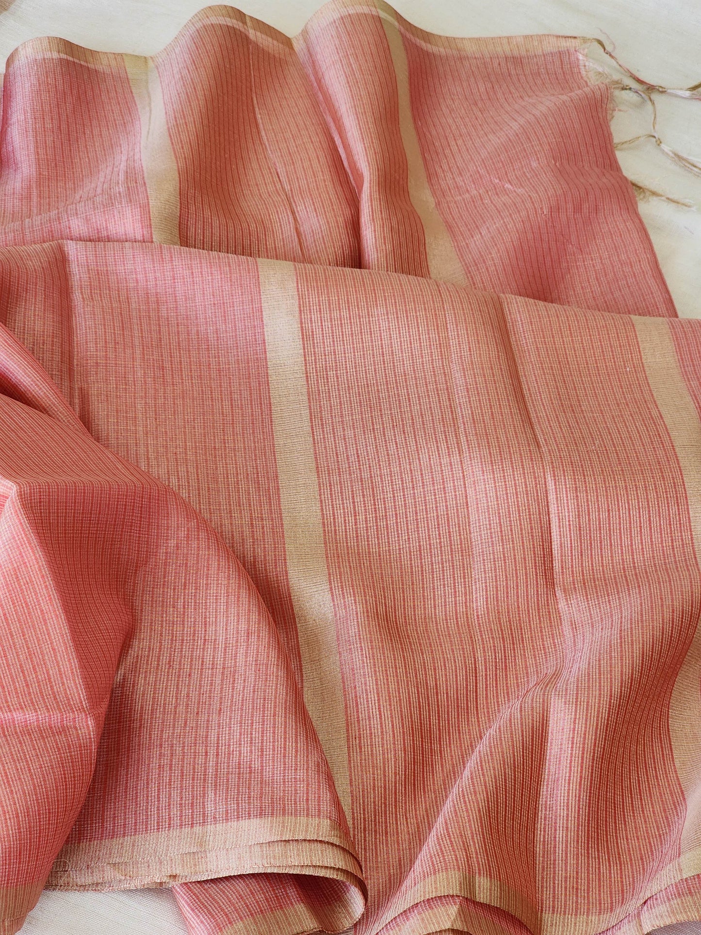 Metallic peach kota cotton saree