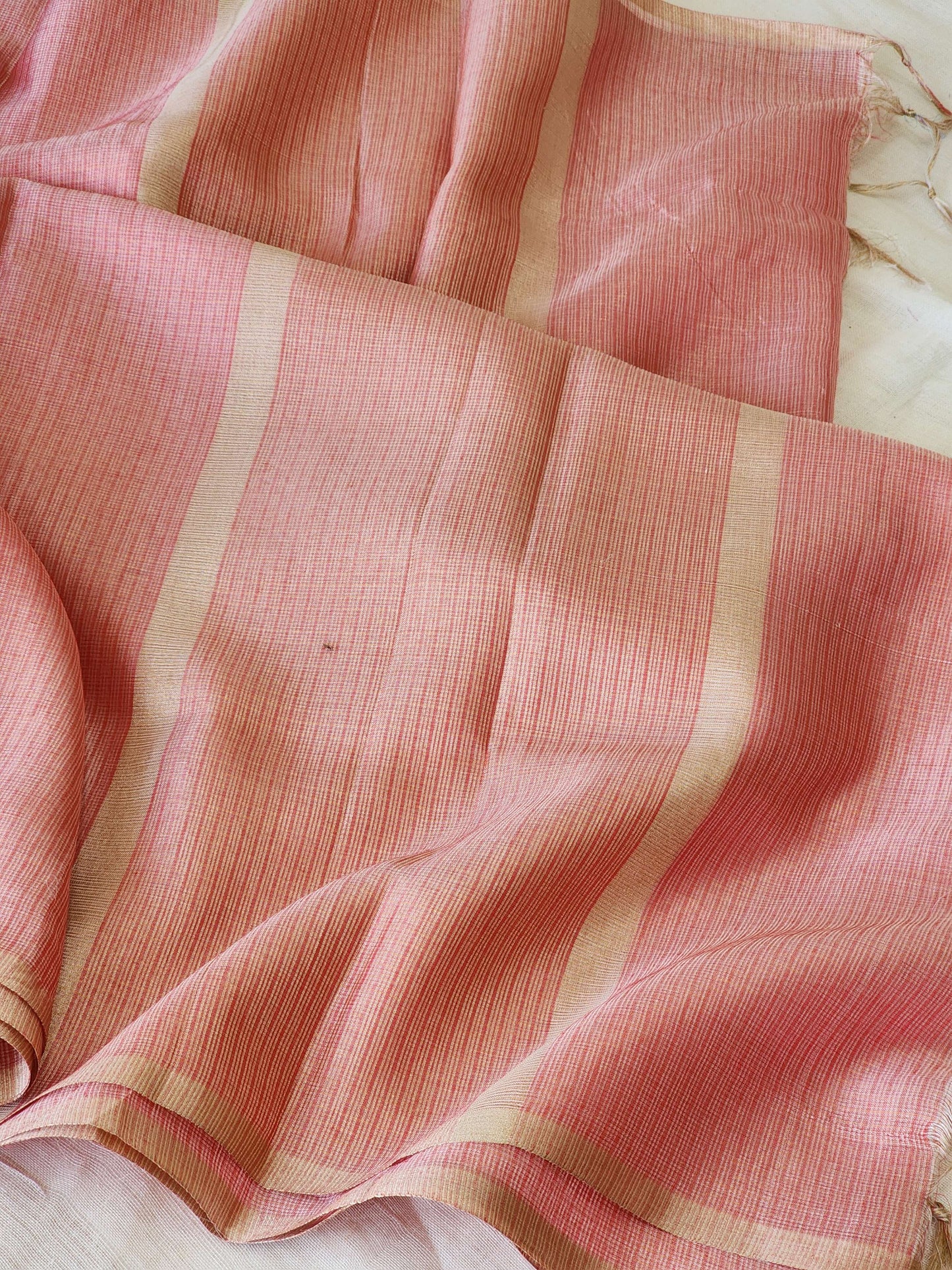 Metallic peach kota cotton saree