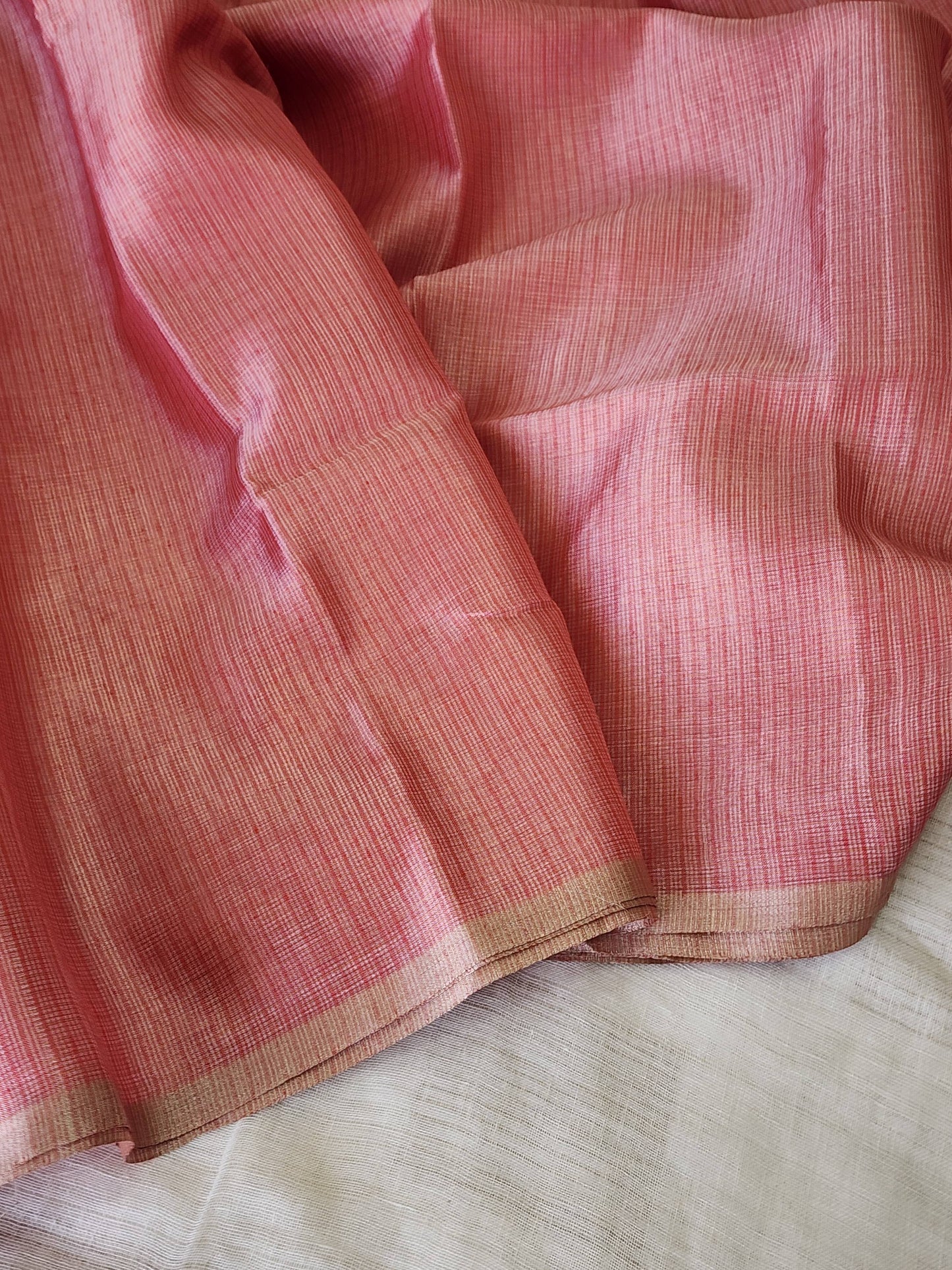 Metallic peach kota cotton saree