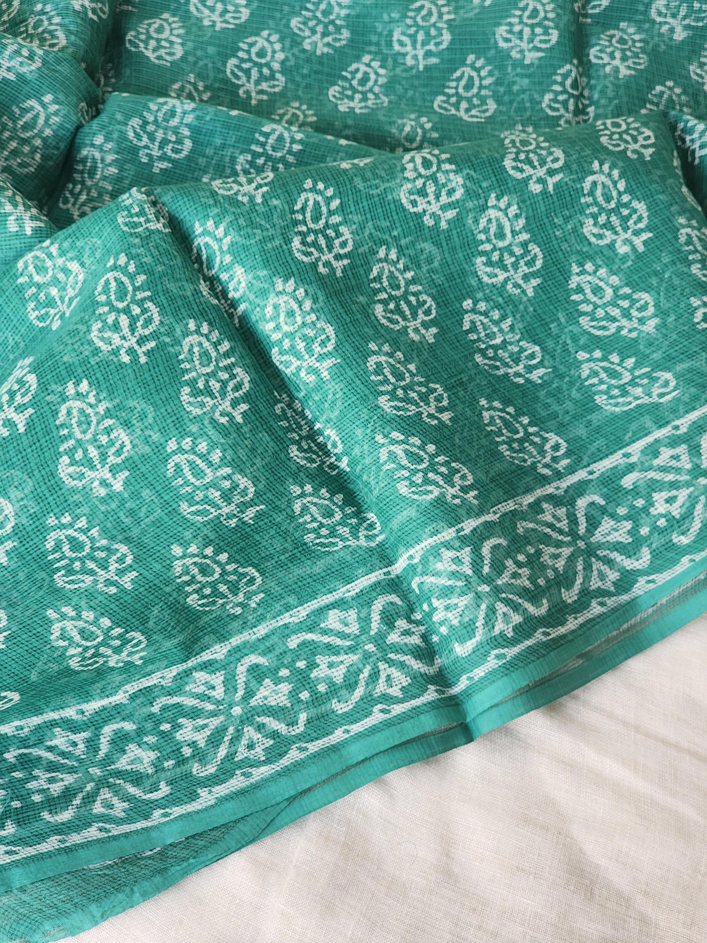 Green handblock kota saree