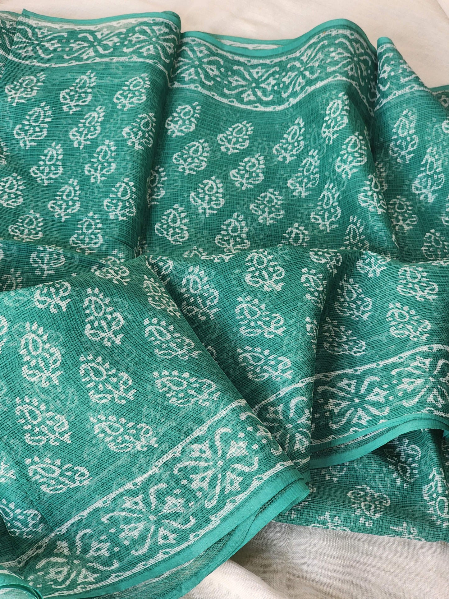 Green handblock kota saree