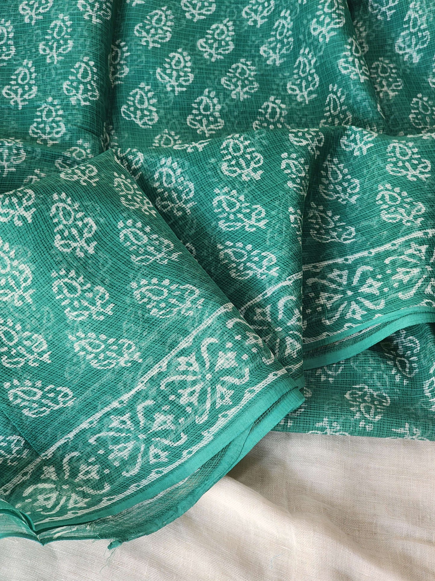Green handblock kota saree