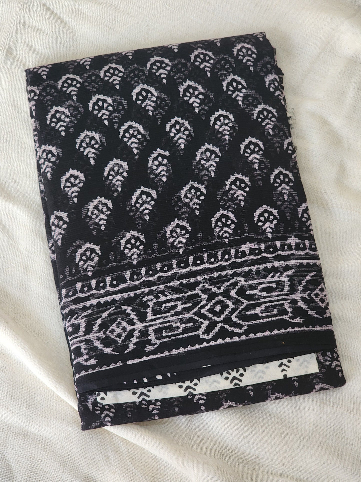 Black handblock kota saree