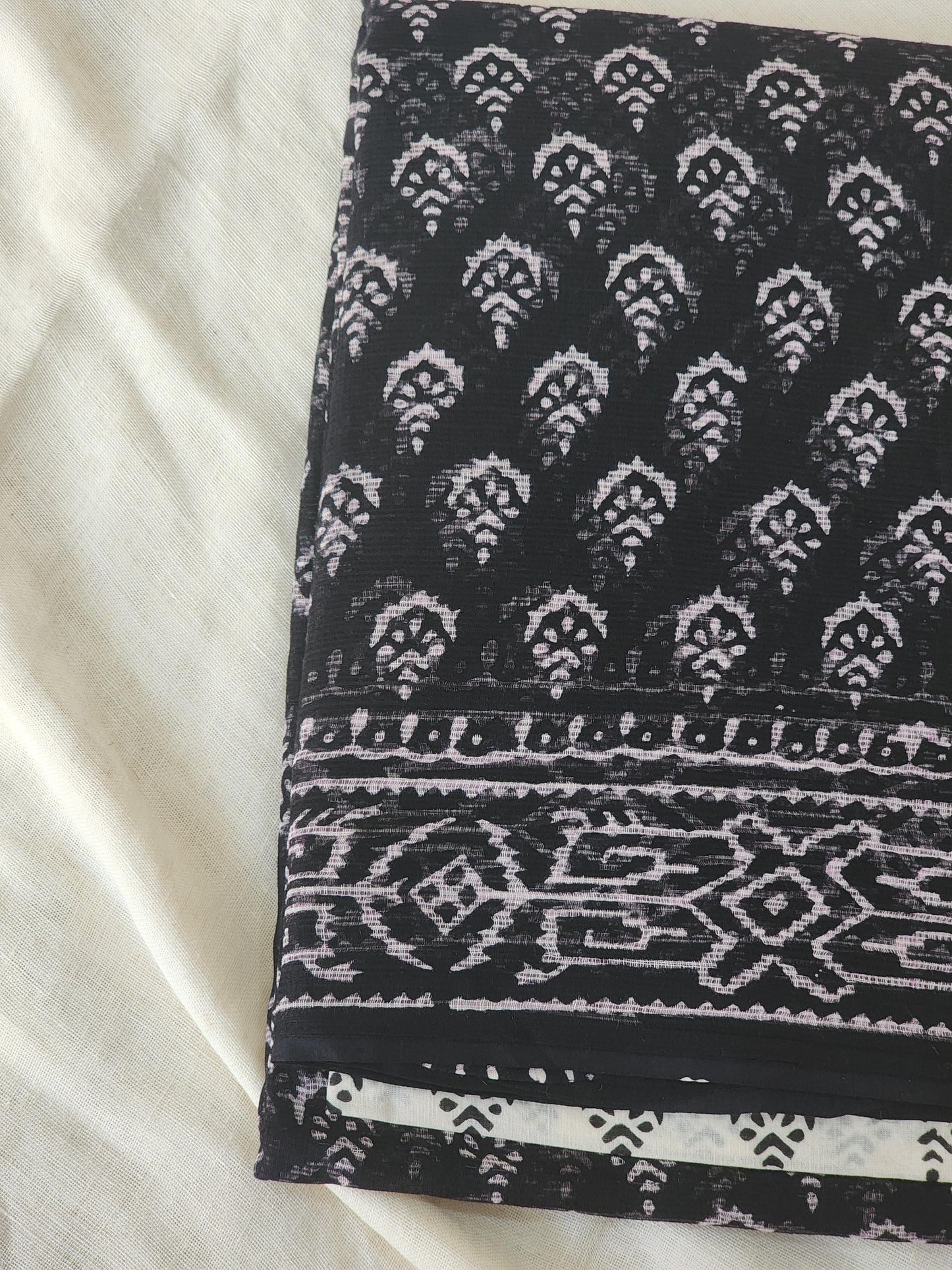 Black handblock kota saree