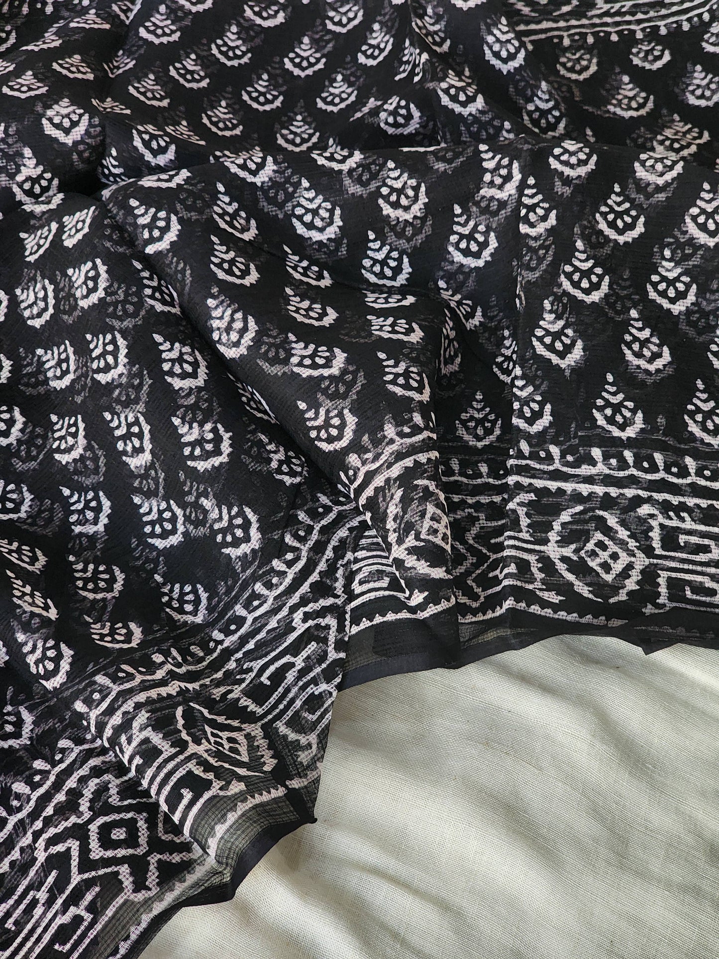 Black handblock kota saree