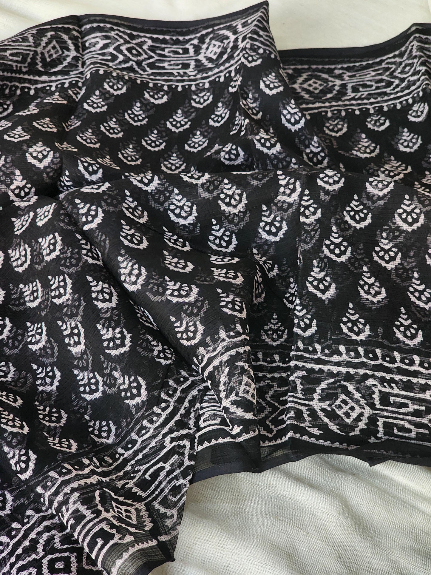 Black handblock kota saree