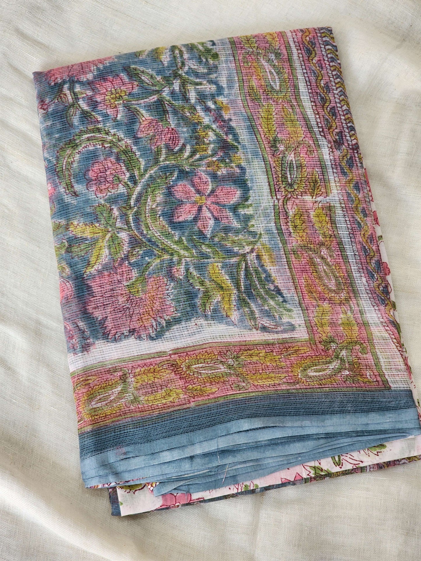 Blue handblock kota saree