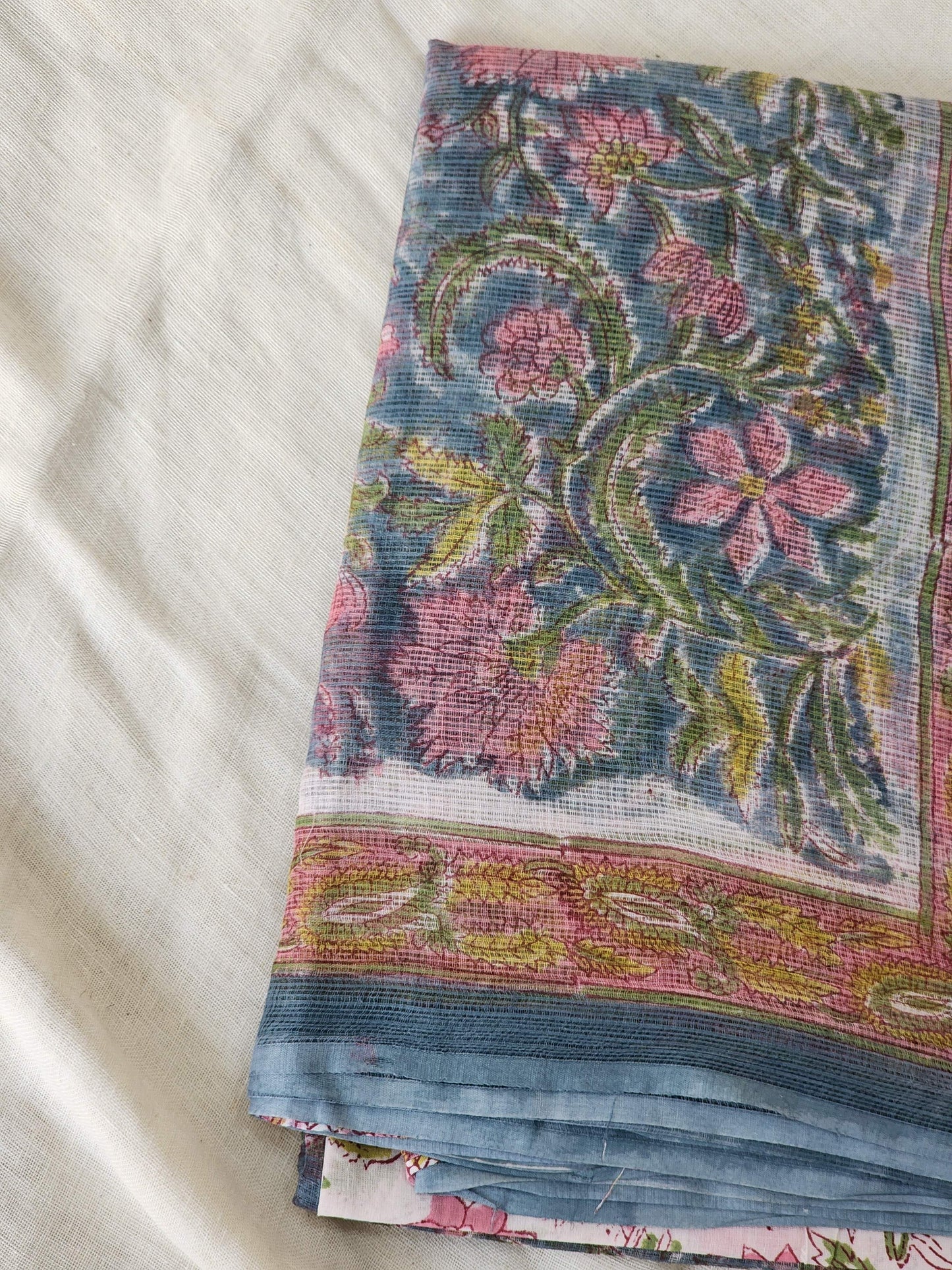 Blue handblock kota saree