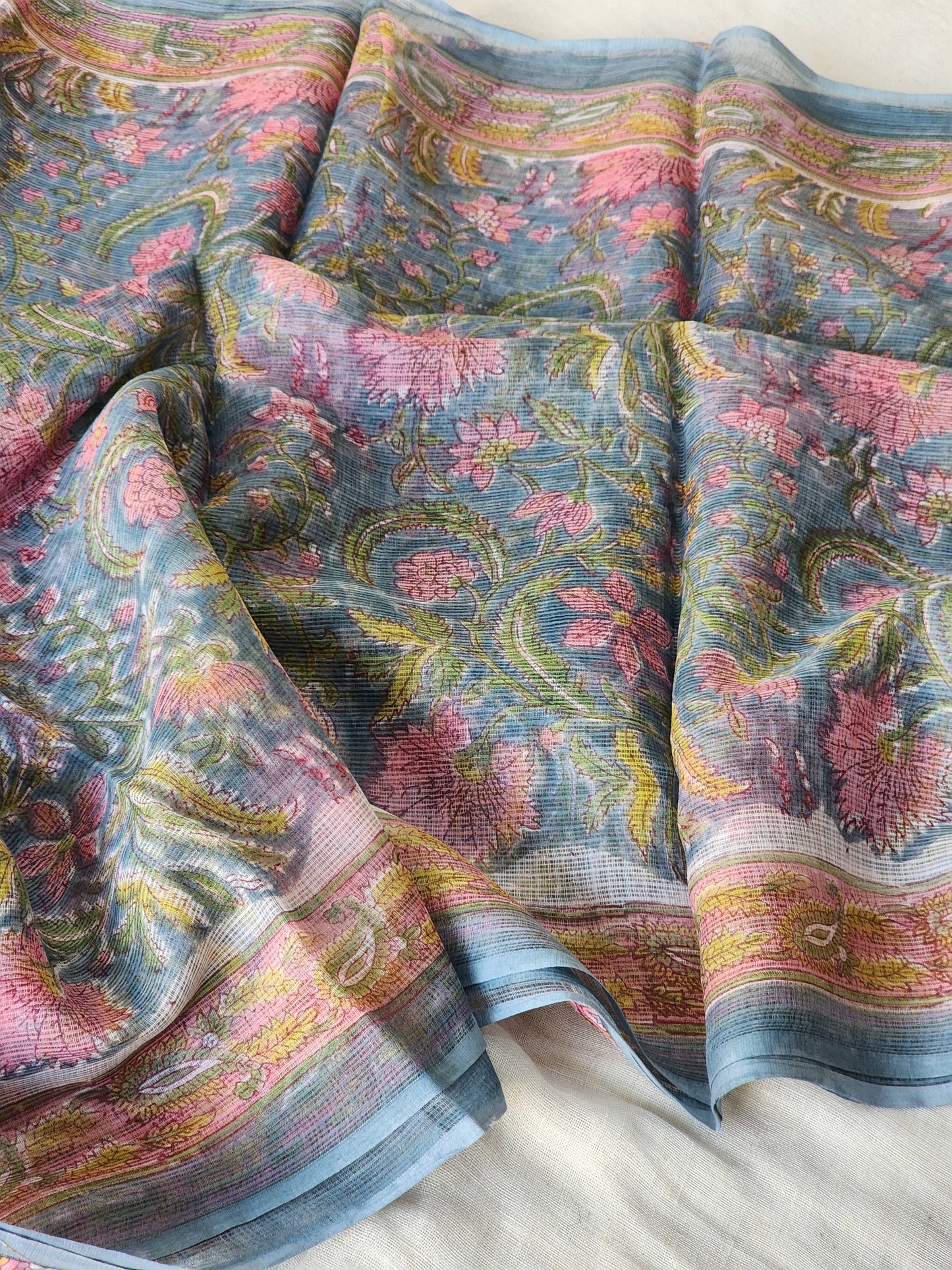 Blue handblock kota saree