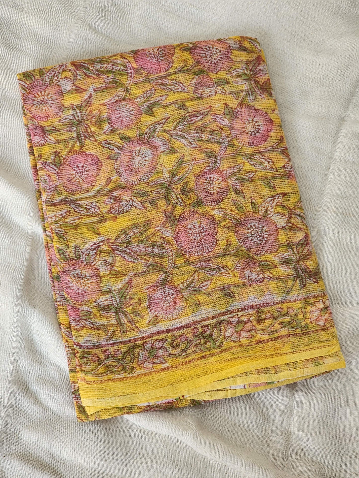 Yellow handblock kota saree