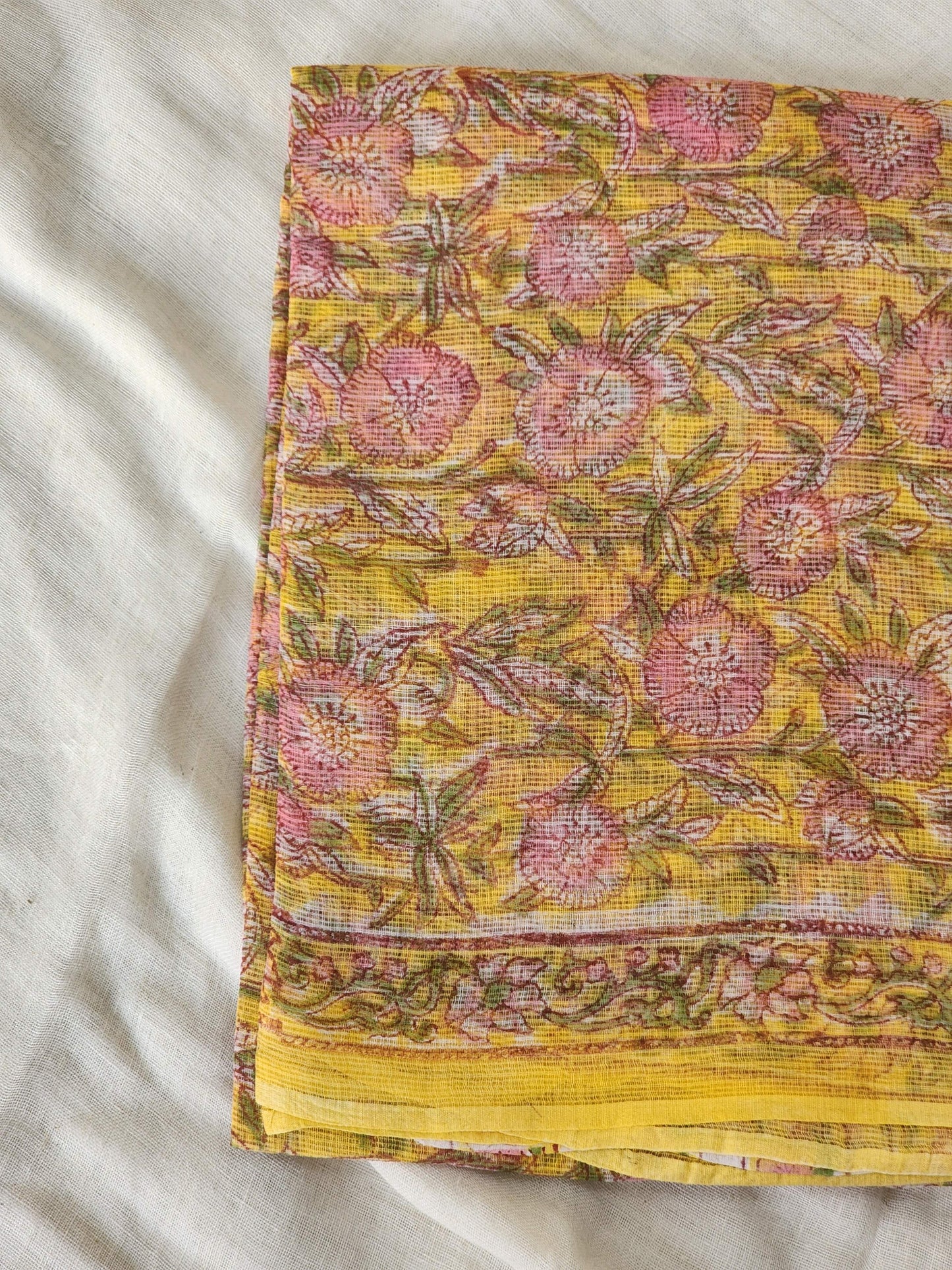 Yellow handblock kota saree
