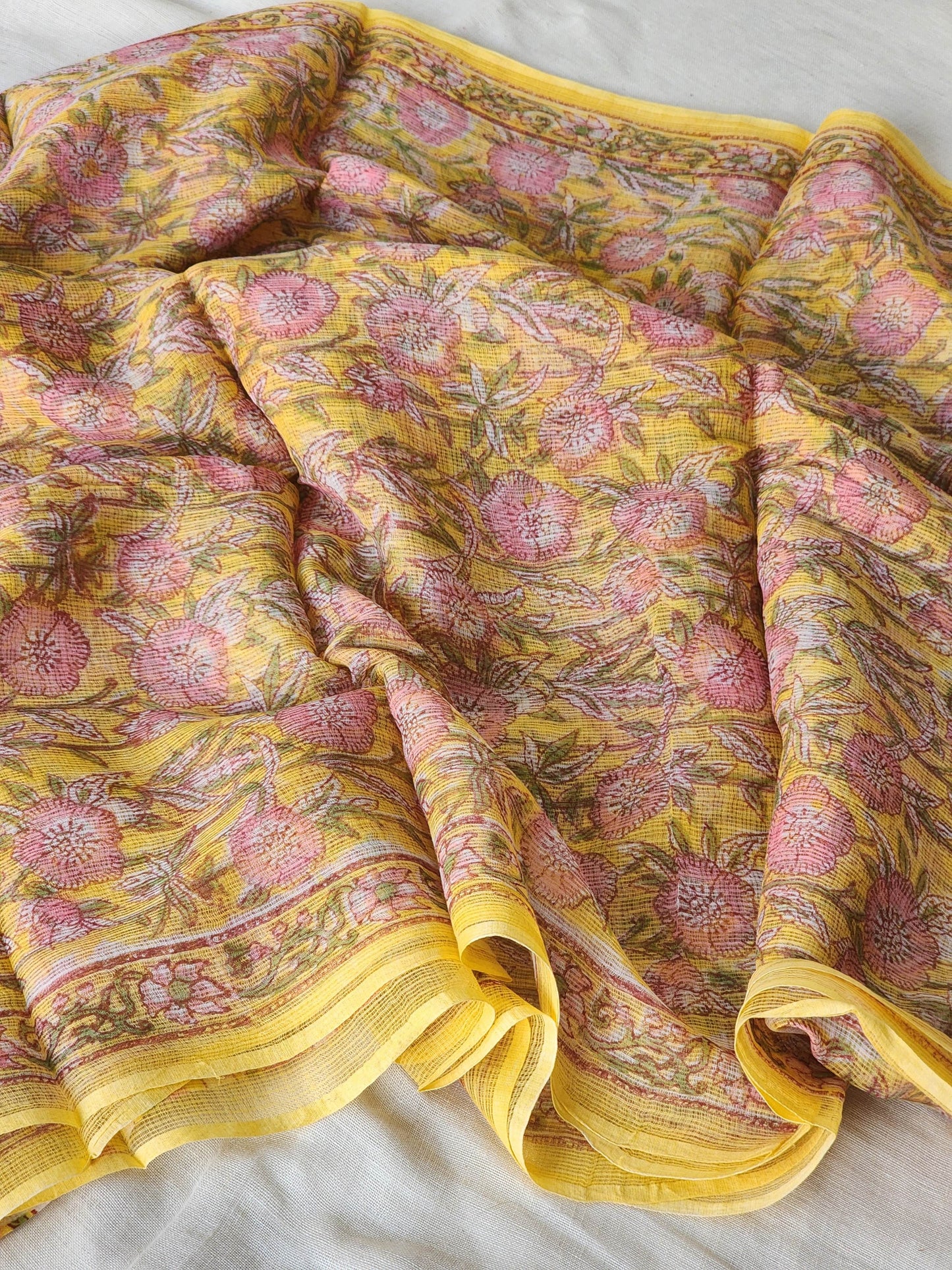 Yellow handblock kota saree
