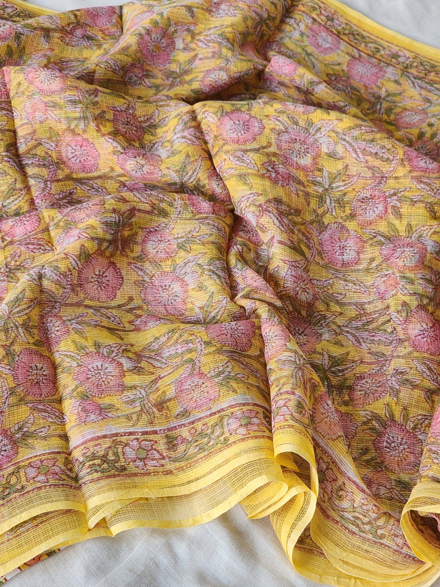 Yellow handblock kota saree